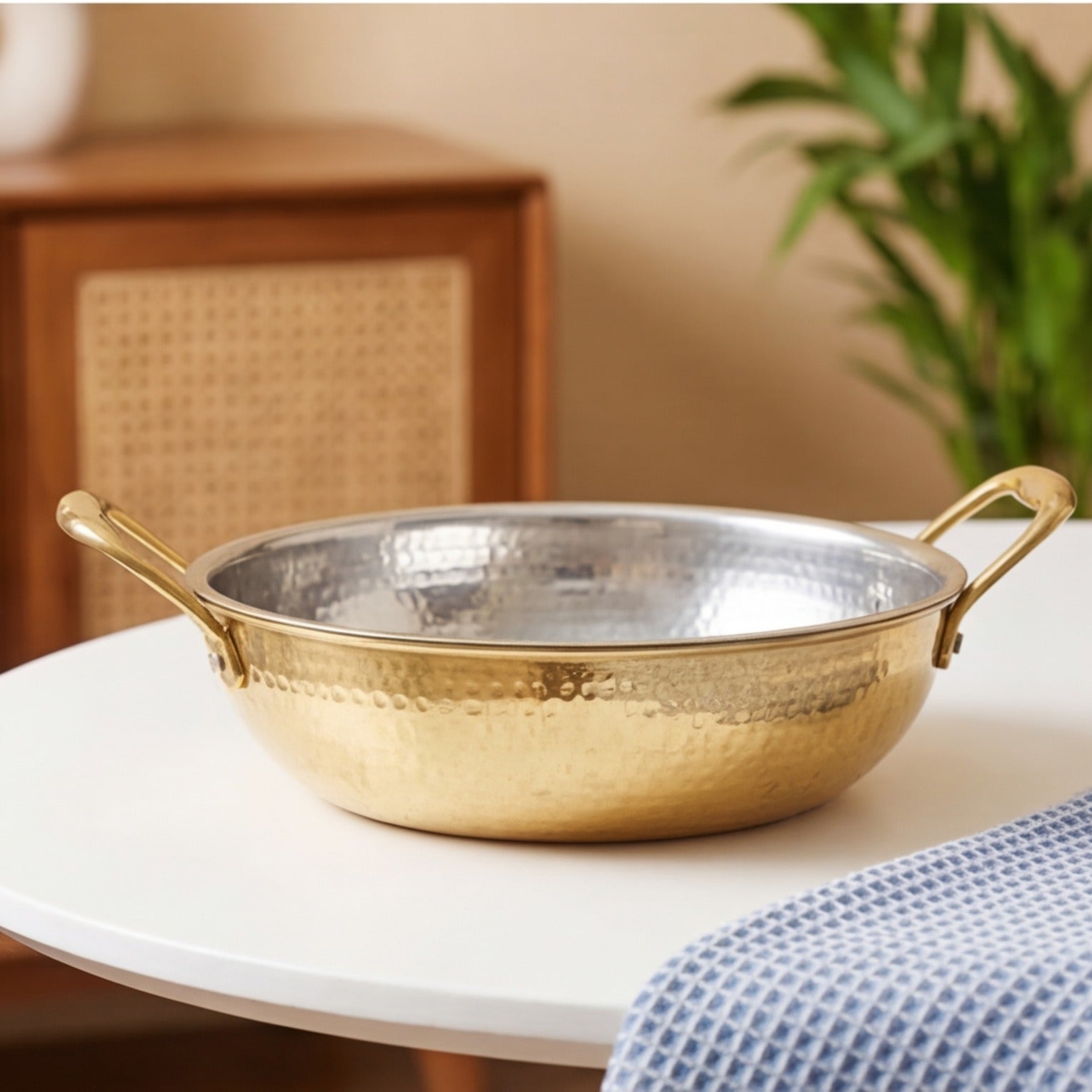Handcrafted Brass Kadhai with Lid & Tin Coating
