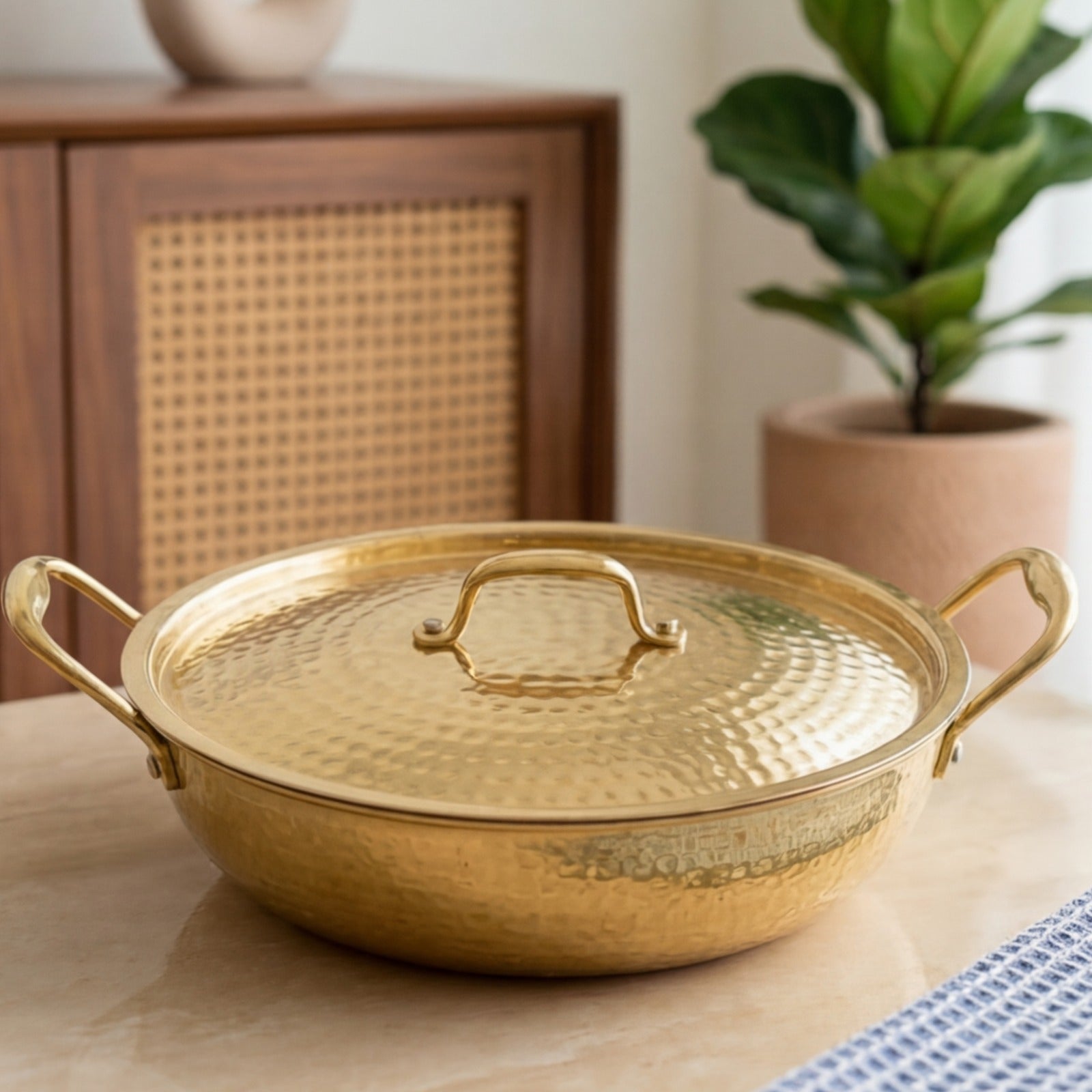 Handcrafted Brass Kadhai with Lid & Tin Coating