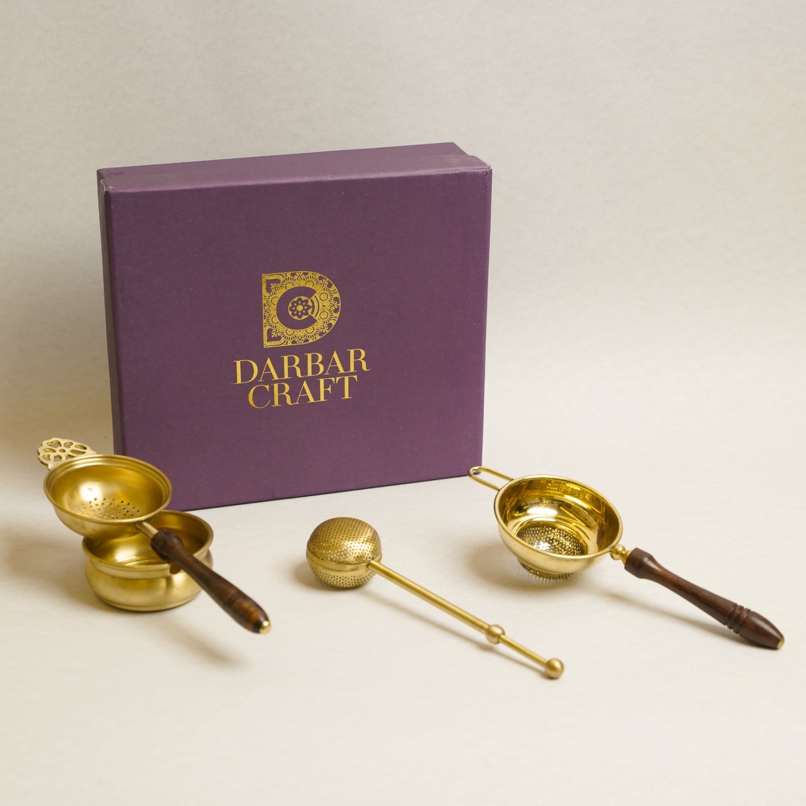 Brass Tea Strainer Set of 3 with Premium Gift Box – Handcrafted Tea Infuser Collection