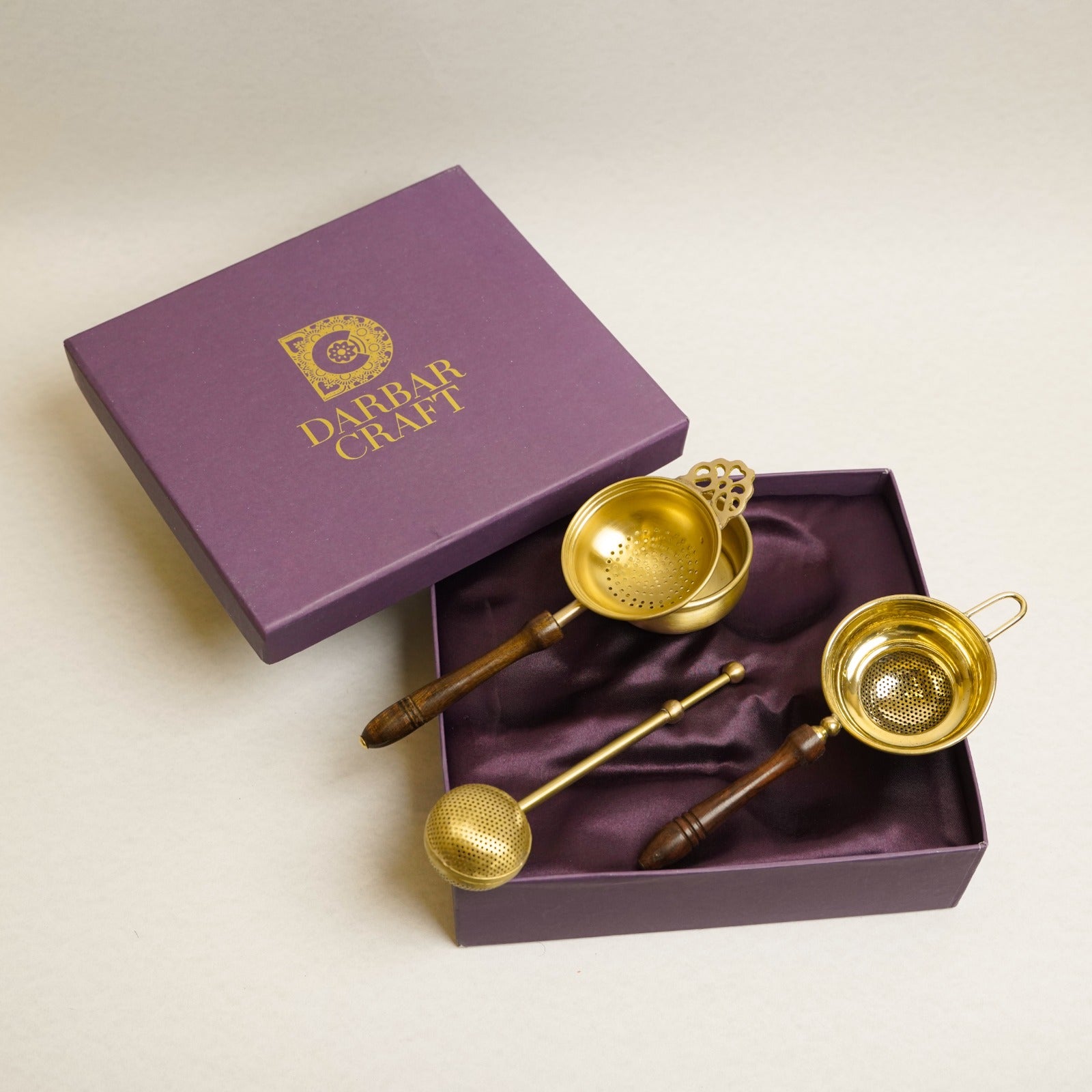 Brass Tea Strainer Set of 3 with Premium Gift Box – Handcrafted Tea Infuser Collection