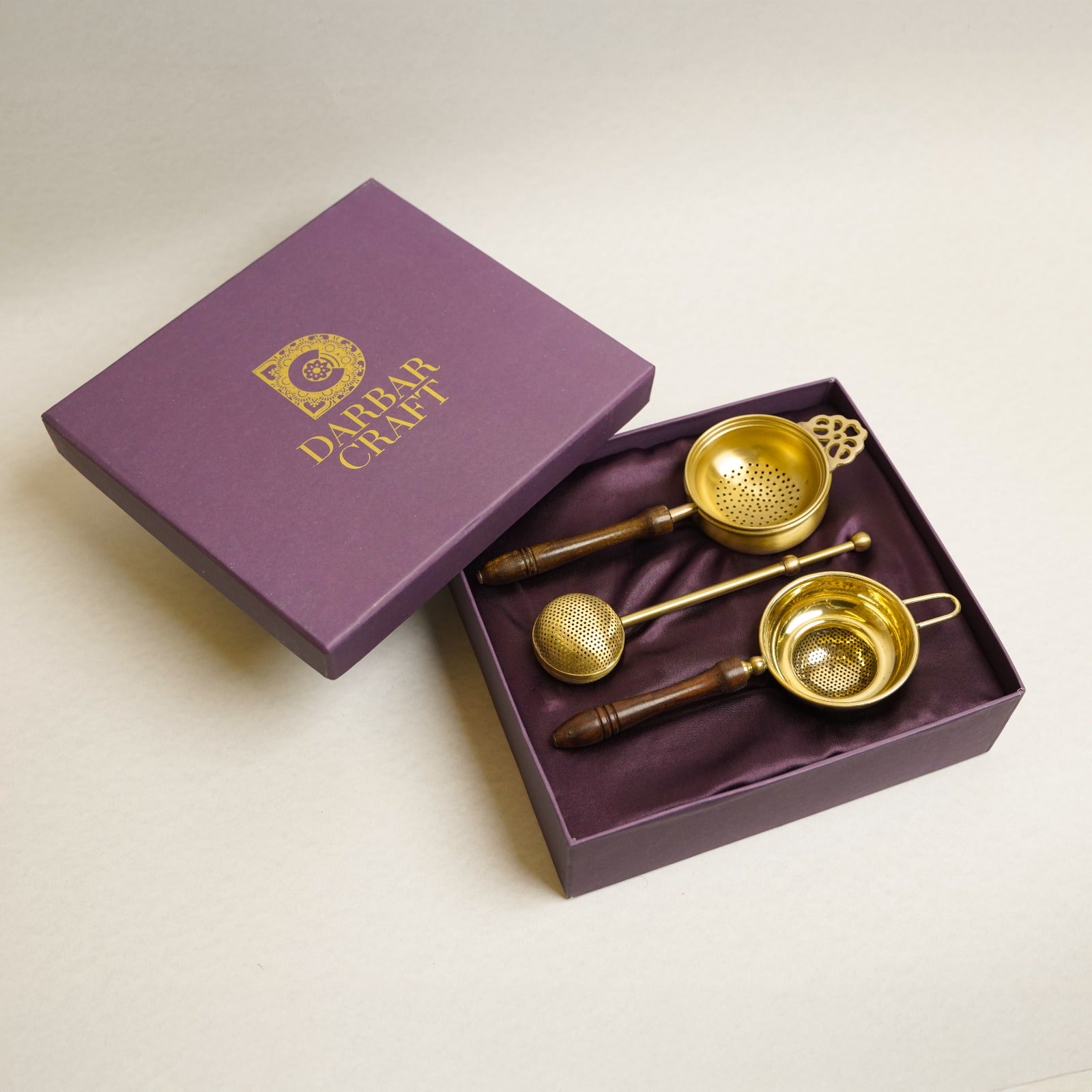 Brass Tea Strainer Set of 3 with Premium Gift Box – Handcrafted Tea Infuser Collection