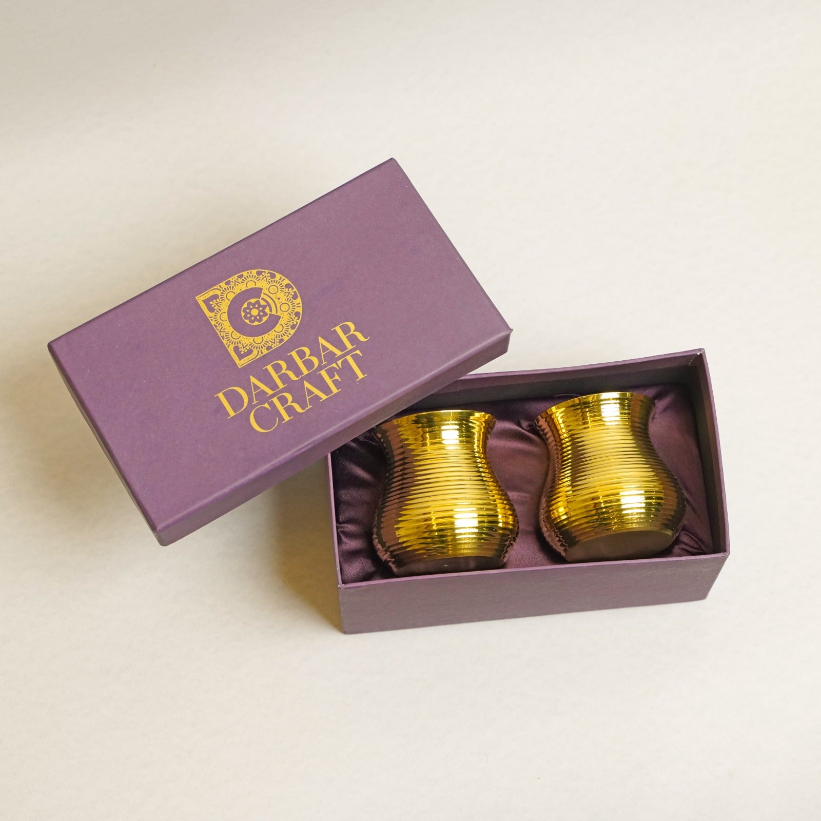 Brass Glass Set of 2 with Luxury Gift Box – Handcrafted Golden Drinkware Set
