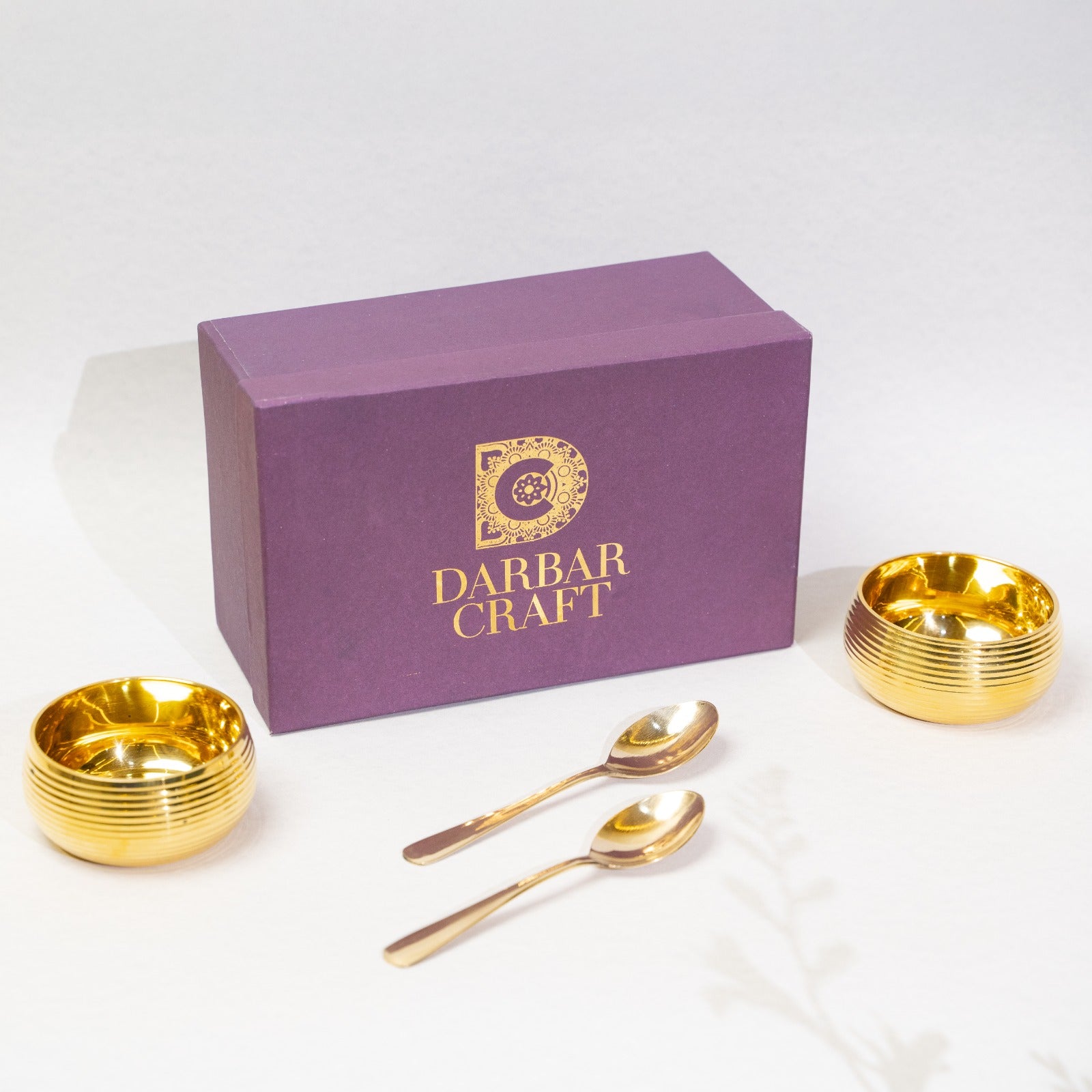 Brass Bowl Set with Spoons (Set of 2) with Luxury Gift Box – Handcrafted Serving Set