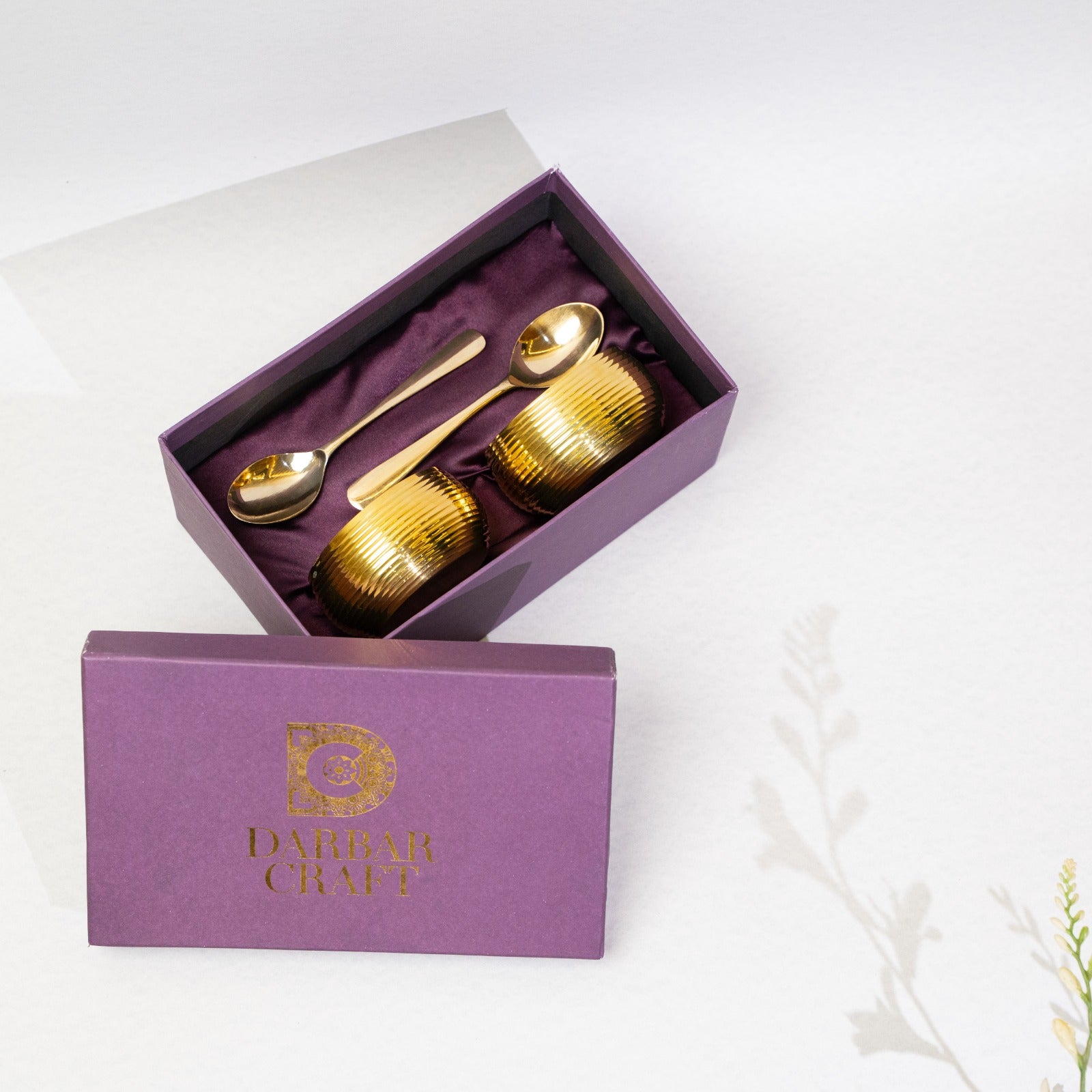 Brass Bowl Set with Spoons (Set of 2) with Luxury Gift Box – Handcrafted Serving Set