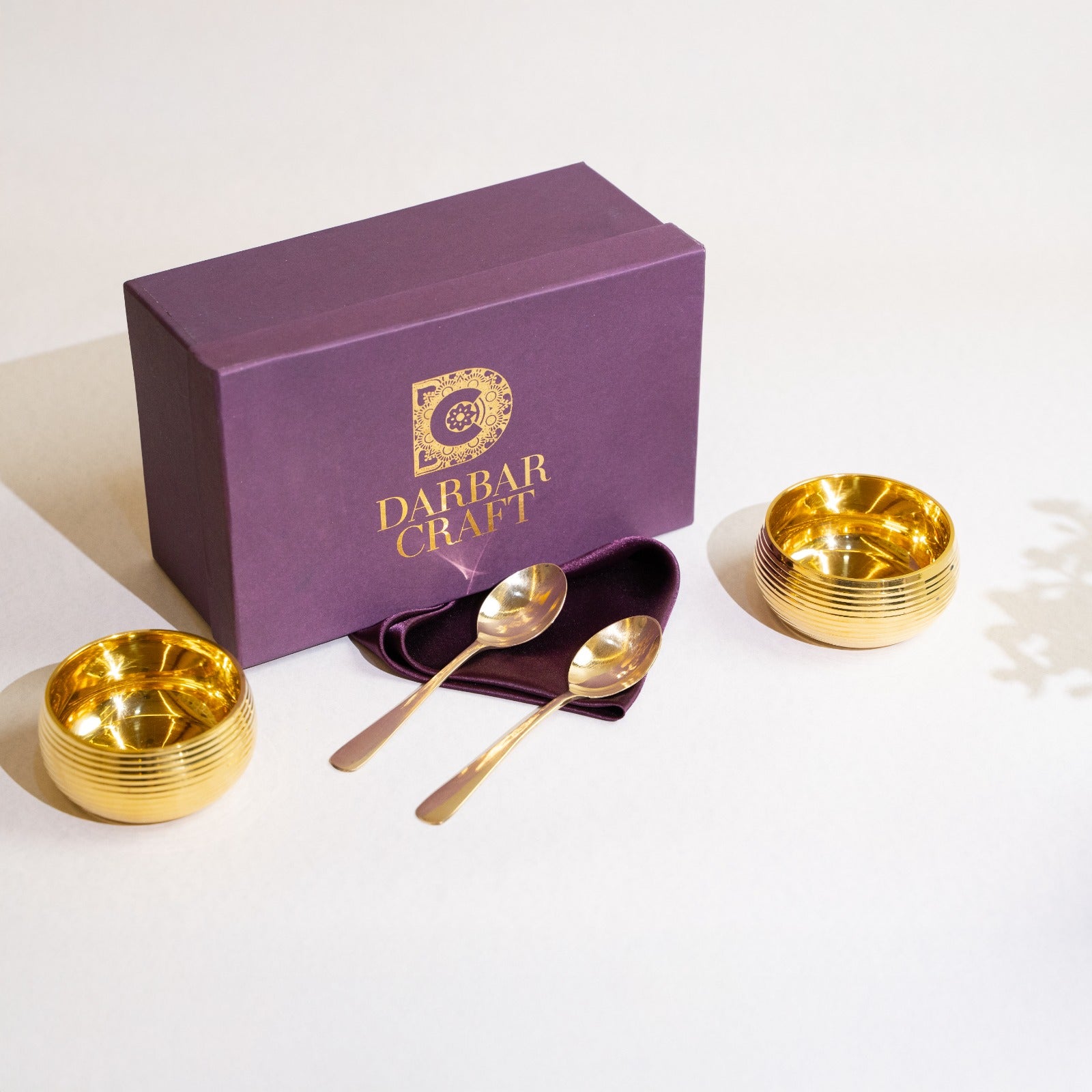 Brass Bowl Set with Spoons (Set of 2) with Luxury Gift Box – Handcrafted Serving Set