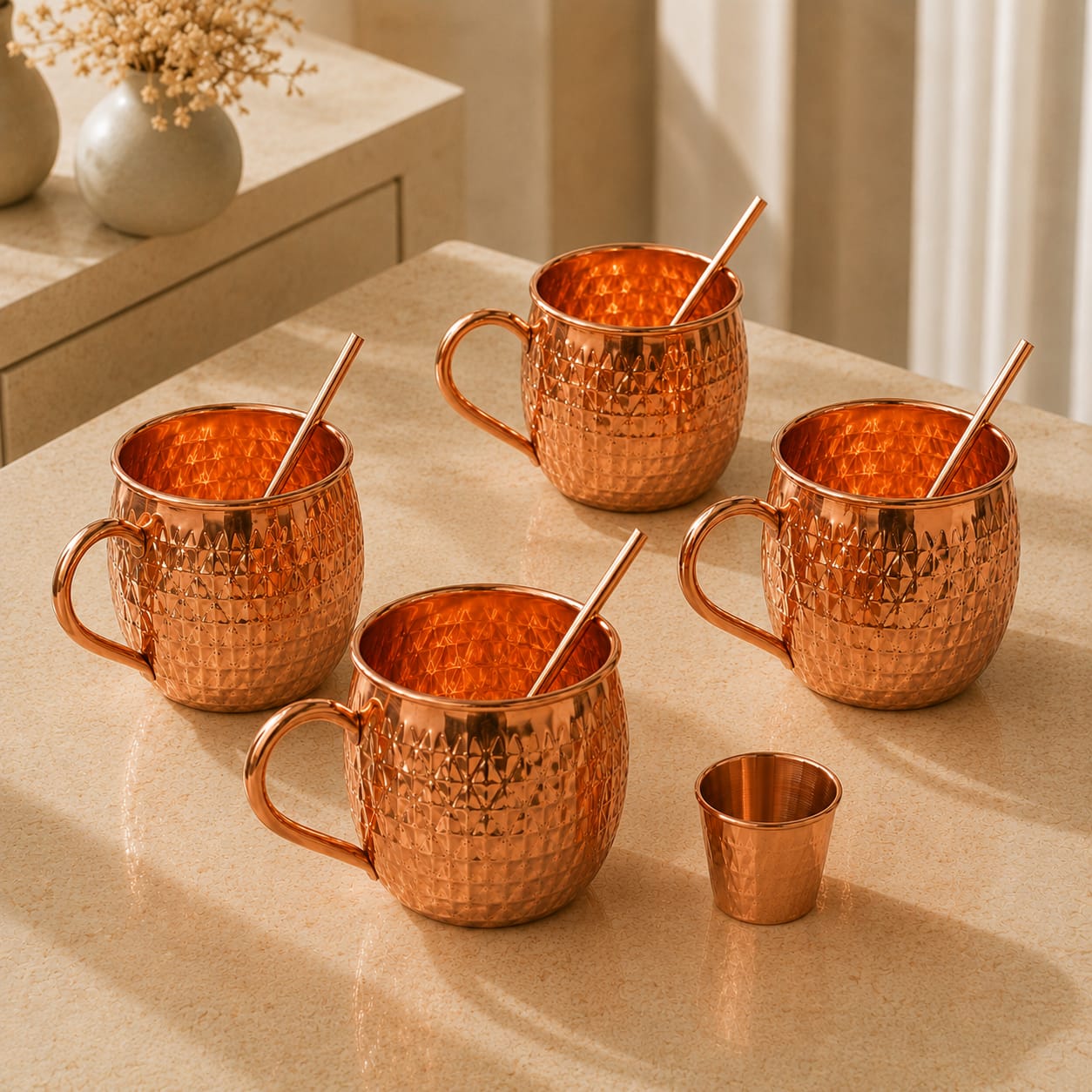 Hammered Copper Moscow Mule Mug Set of 4