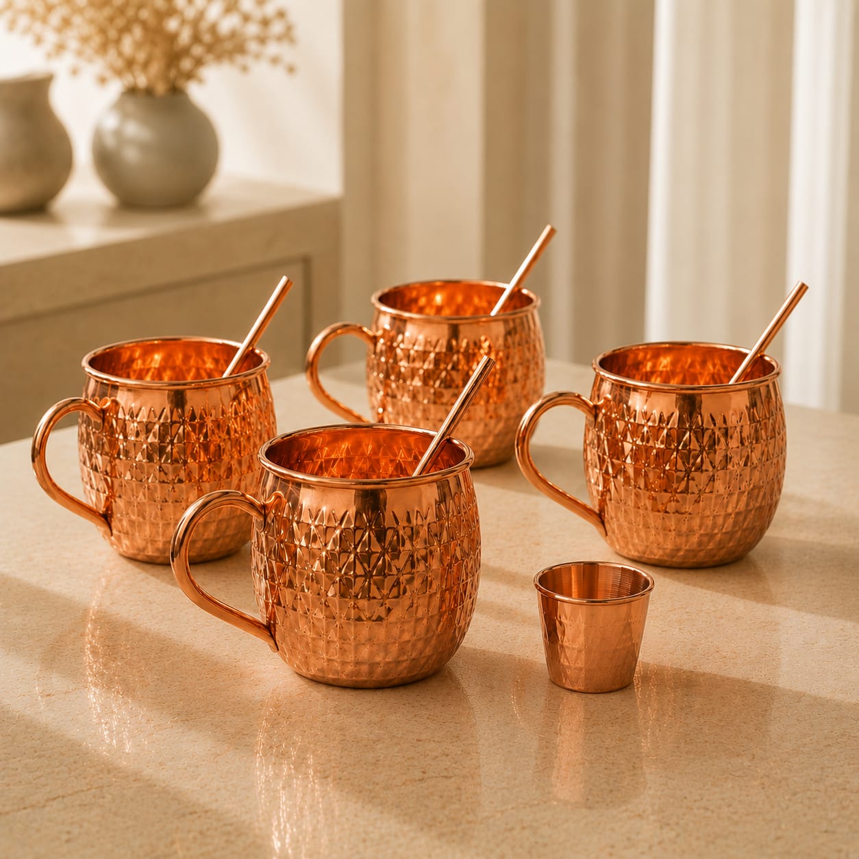 Hammered Copper Moscow Mule Mug Set of 4