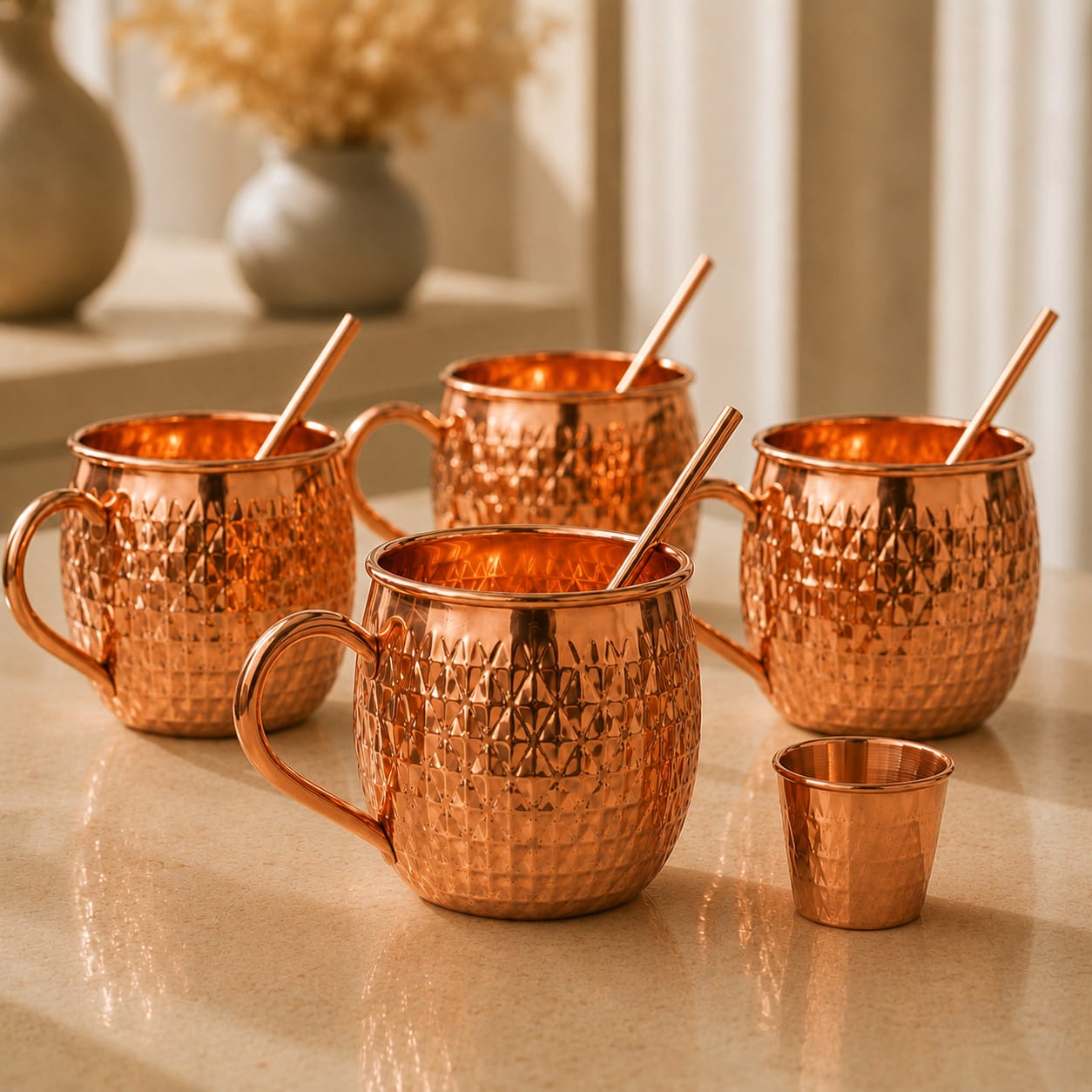 Hammered Copper Moscow Mule Mug Set of 4