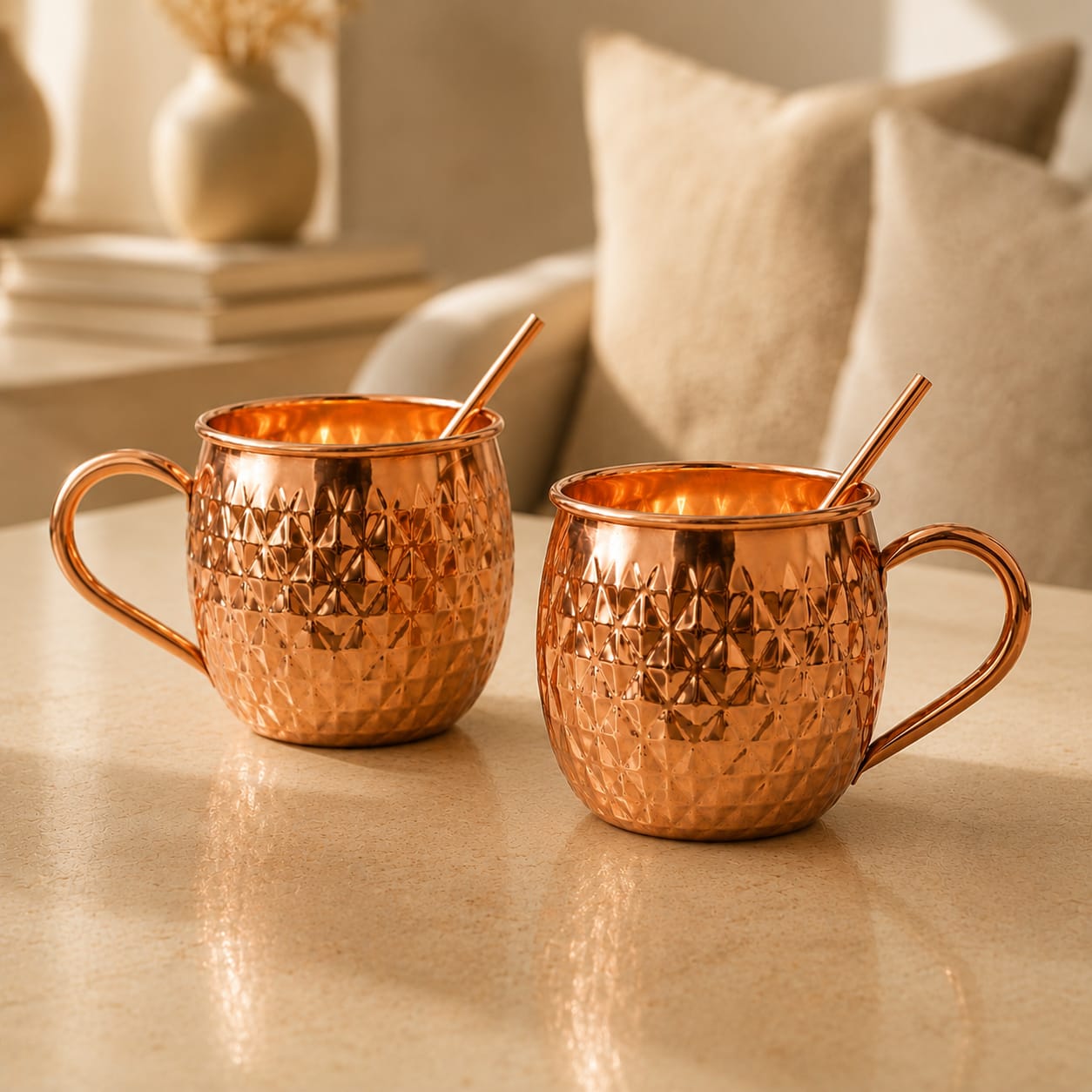 Hammered Copper Moscow Mule Mug Set of 2
