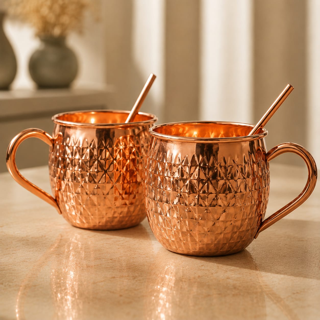 Hammered Copper Moscow Mule Mug Set of 2