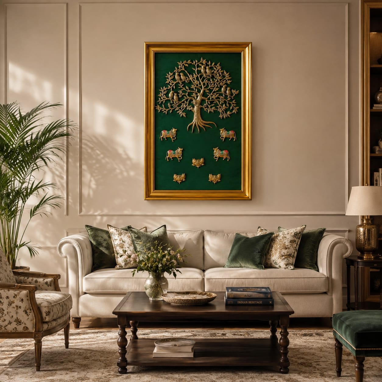 Brass Kalpavriksha Wall Frame with Cow & Lotus Design