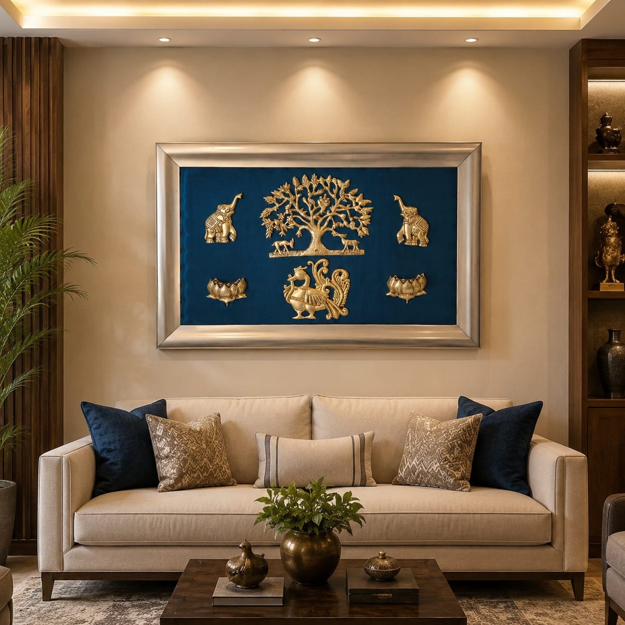 Brass Kalpavriksha Wall Frame with Elephant, Kamdhenu & Lotus Design