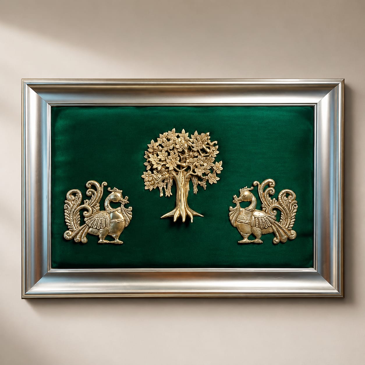 Brass Kalpavriksha Wall Frame with Peacock & Tree Design