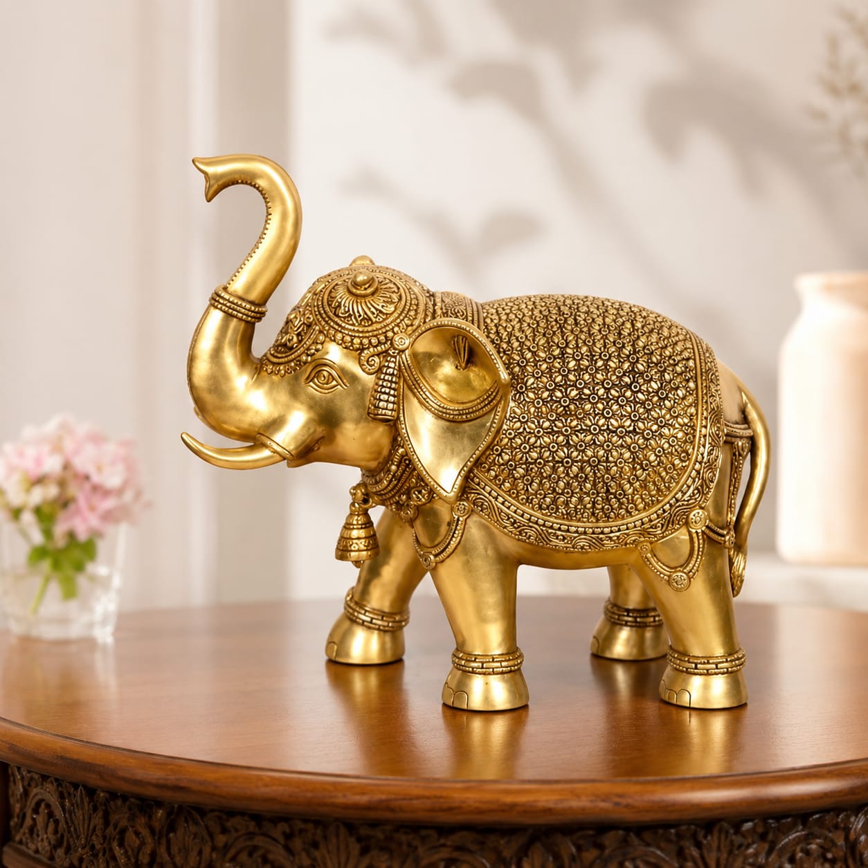 Brass Elephant Figurine – Symbol of Strength, Wisdom & Prosperity - 14 inch
