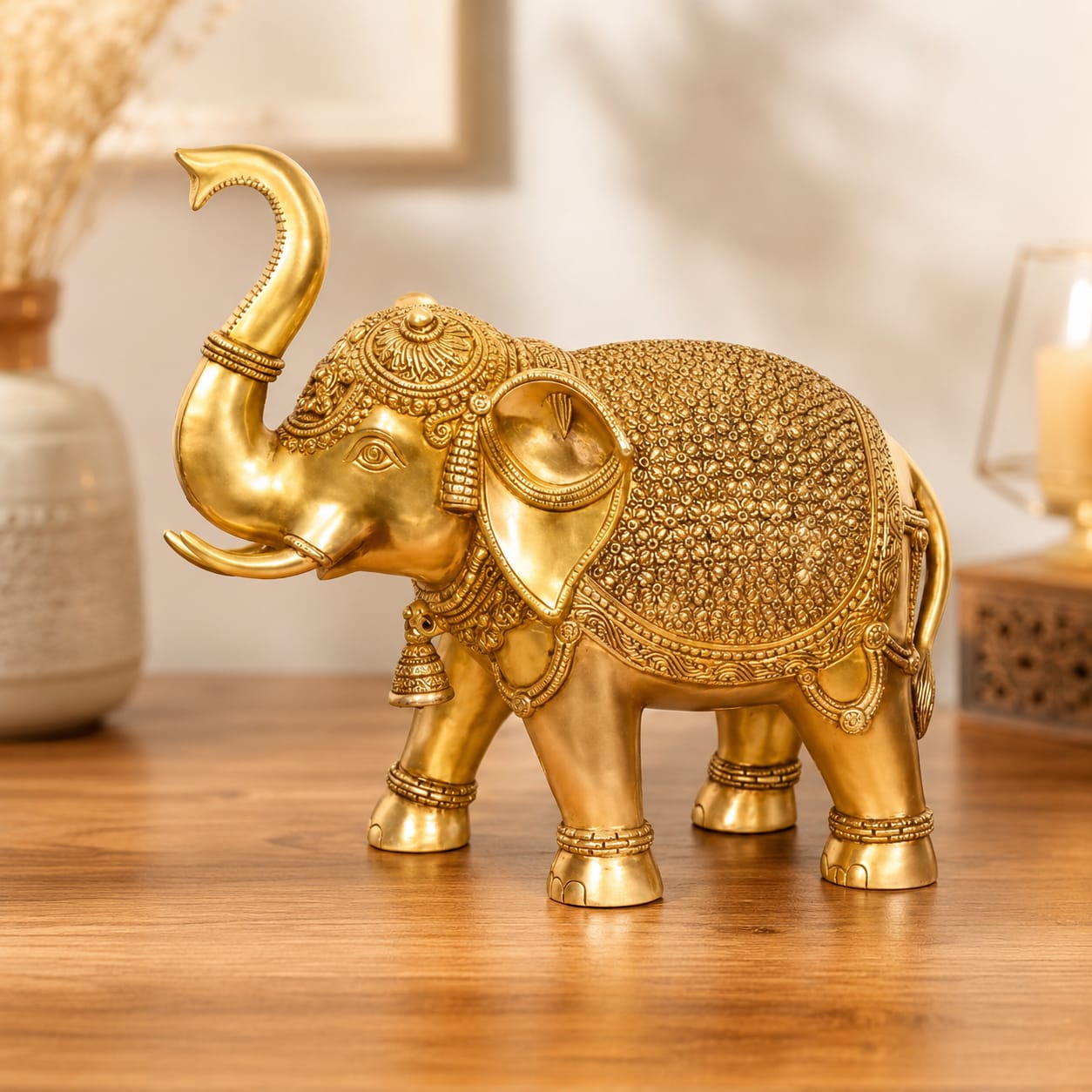 Brass Elephant Figurine – Symbol of Strength, Wisdom & Prosperity - 14 inch