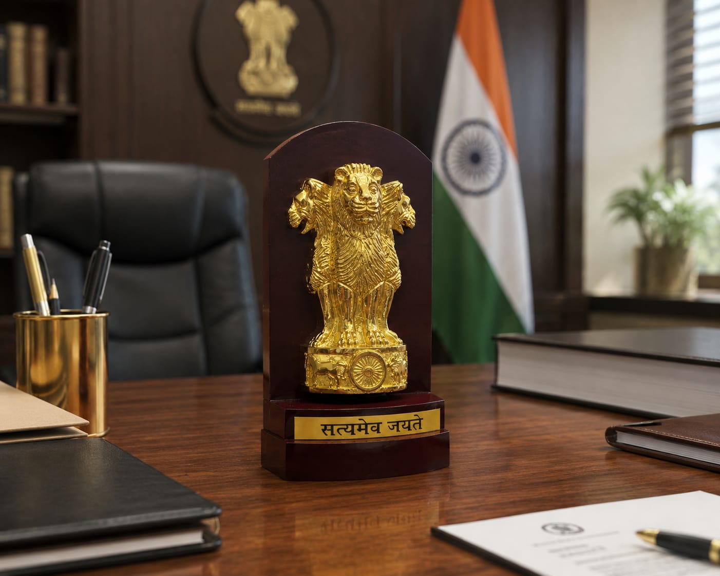 Ashoka Stambh with Gold Plating - 9 inch