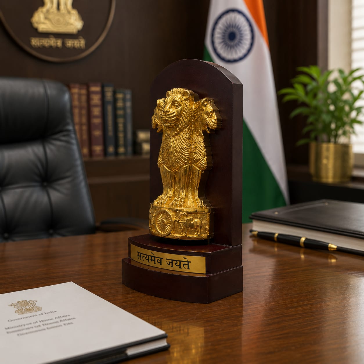 Ashoka Stambh with Gold Plating - 9 inch