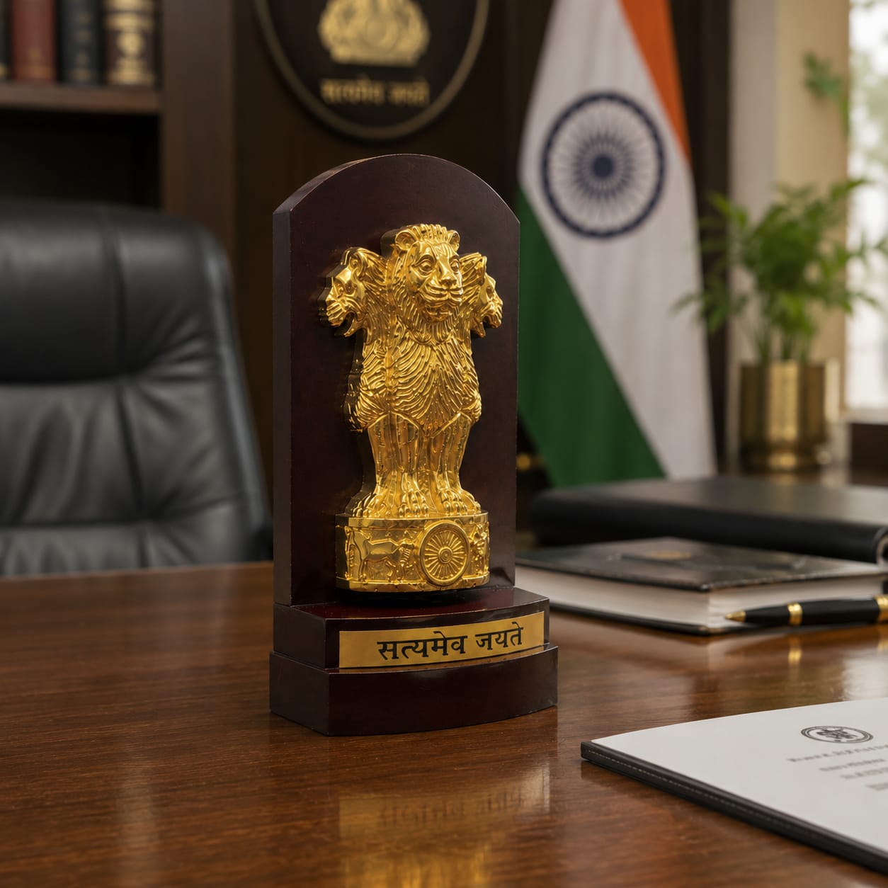 Ashoka Stambh with Gold Plating - 9 inch
