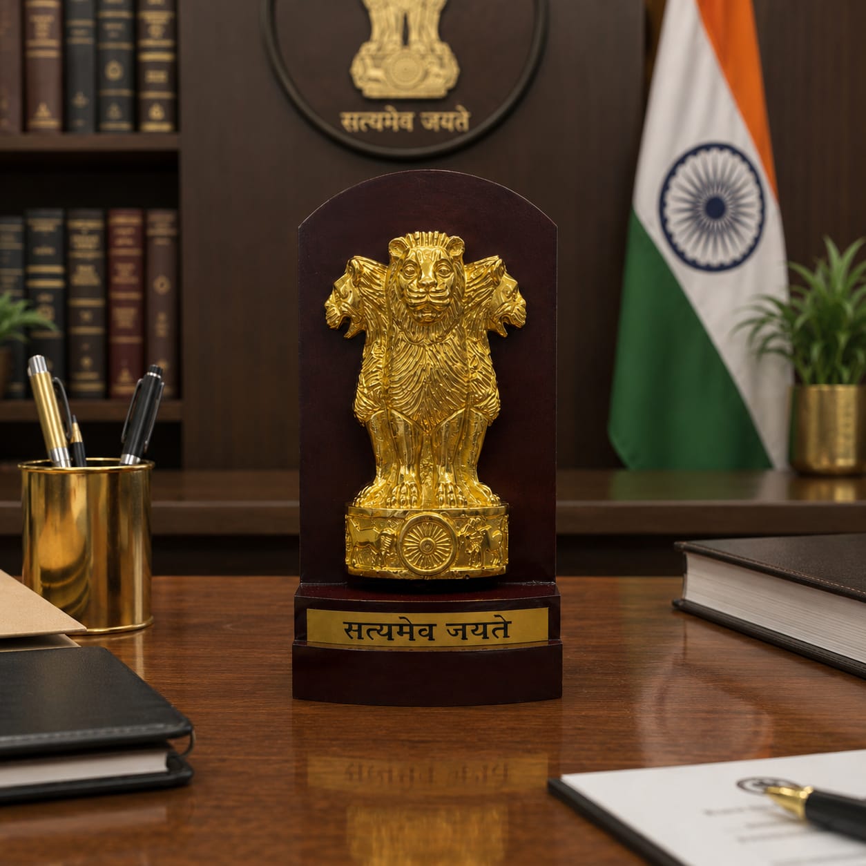 Ashoka Stambh with Gold Plating - 9 inch