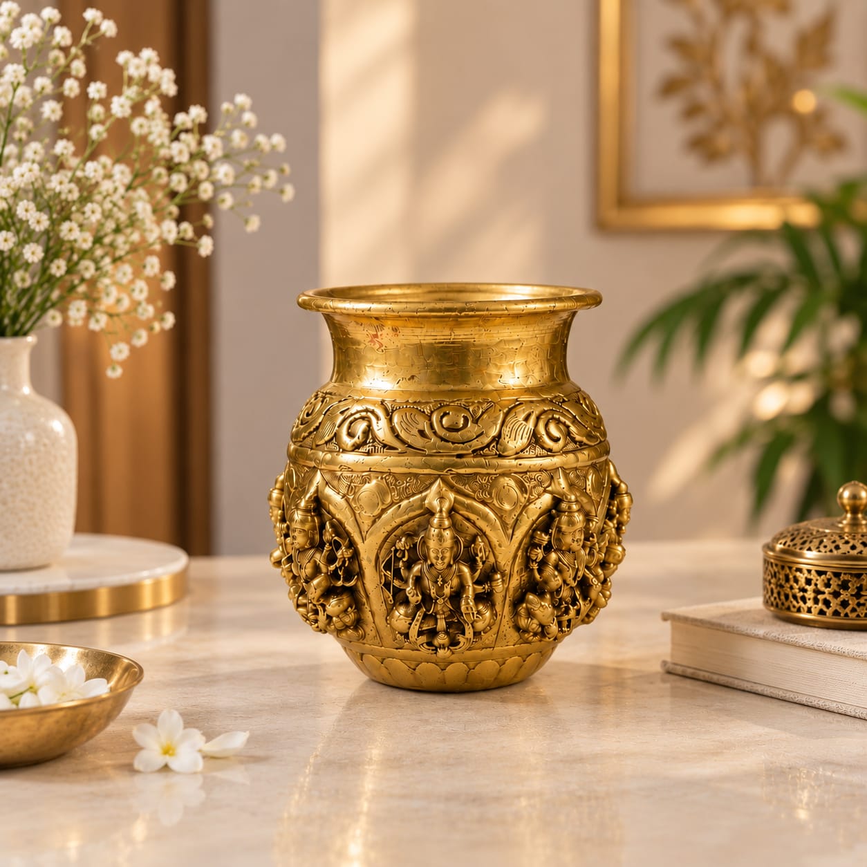 Brass Antique Asthlaxmi Kalash – 3 Inch