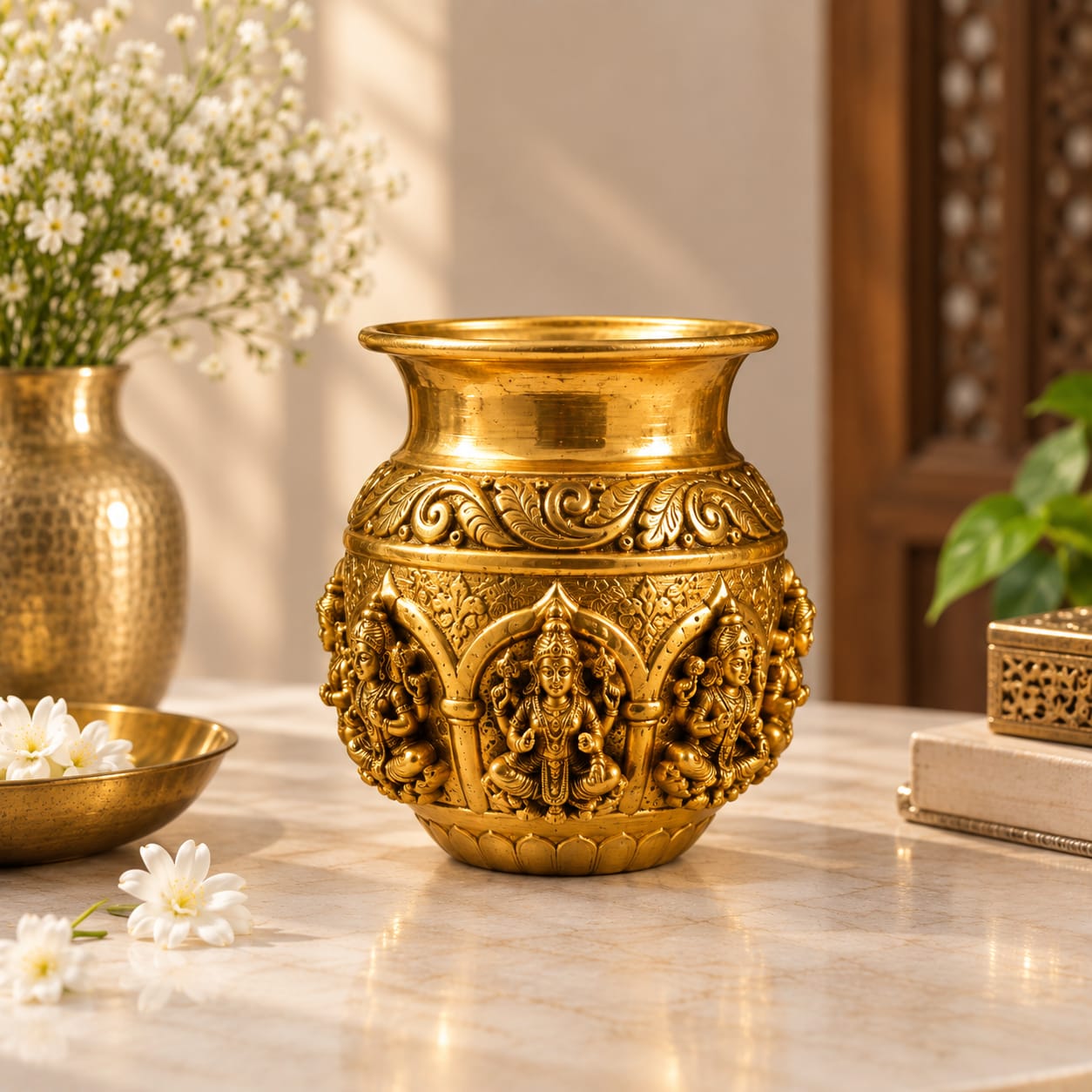 Brass Antique Asthlaxmi Kalash – 3 Inch