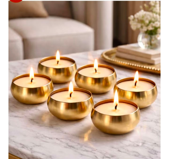 Brass Finish Candle Set | Decorative Tealight Candles for Home Décor, Table & Festive Decoration
