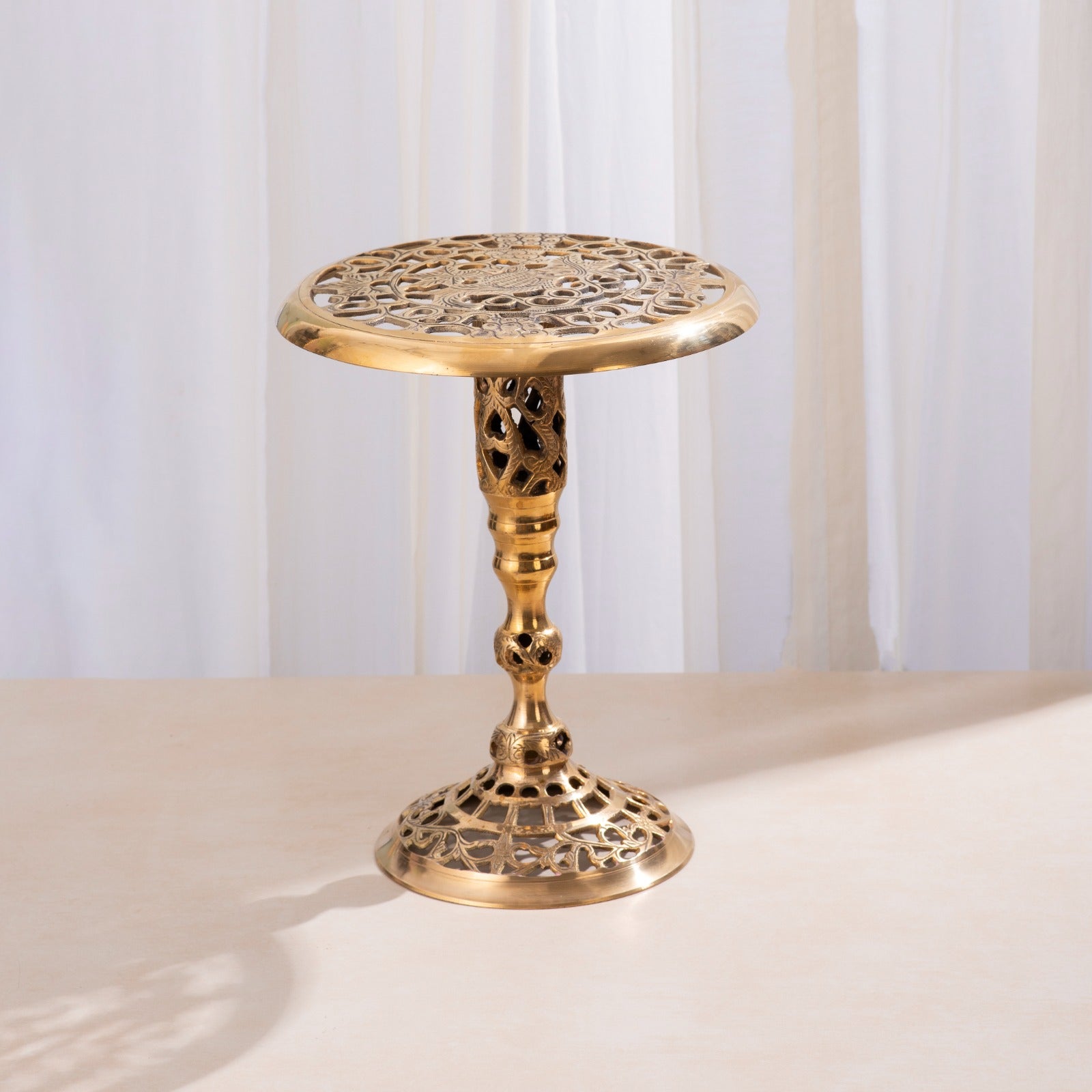 Brass Hand Carved Stool - 12 Inch