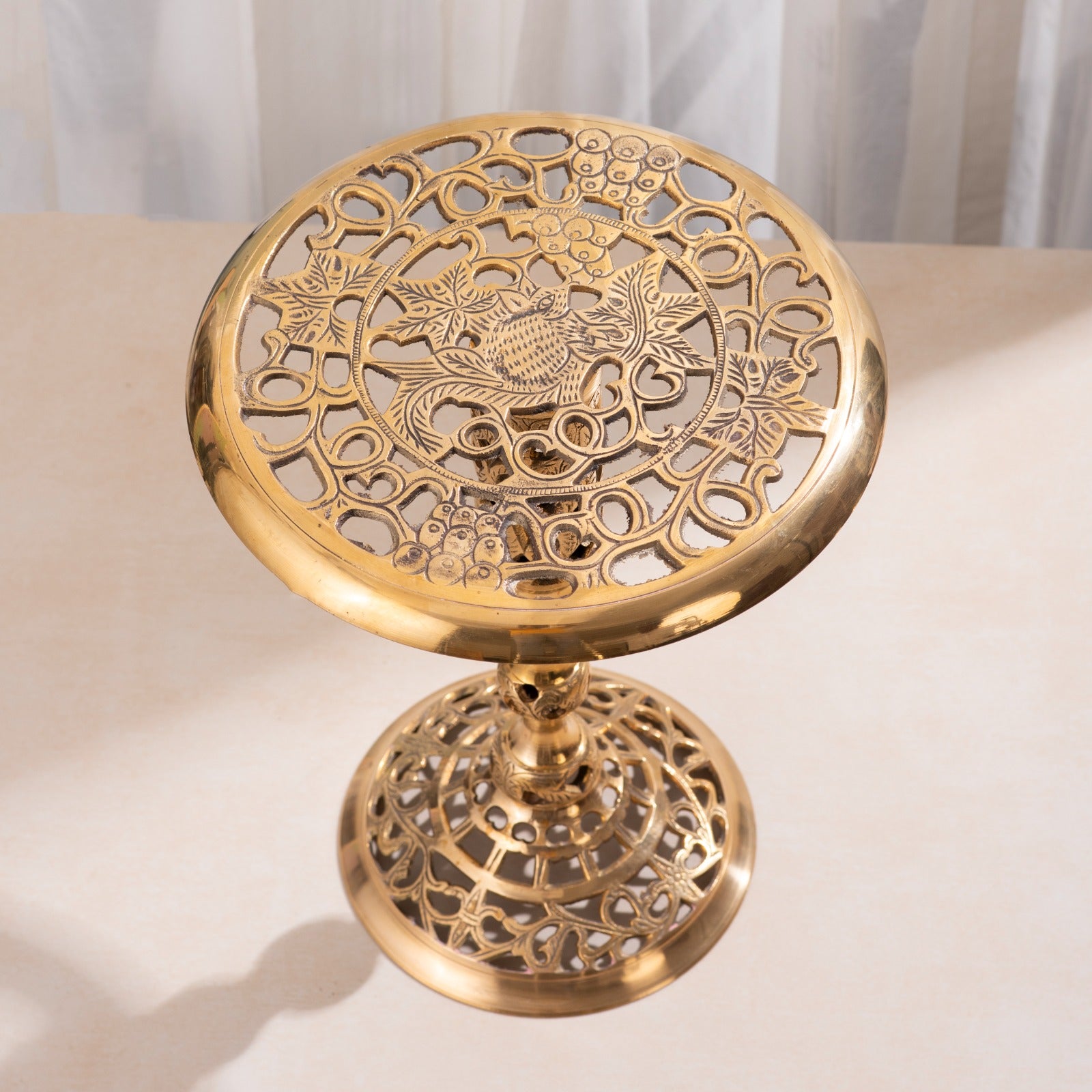 Brass Hand Carved Stool - 12 Inch