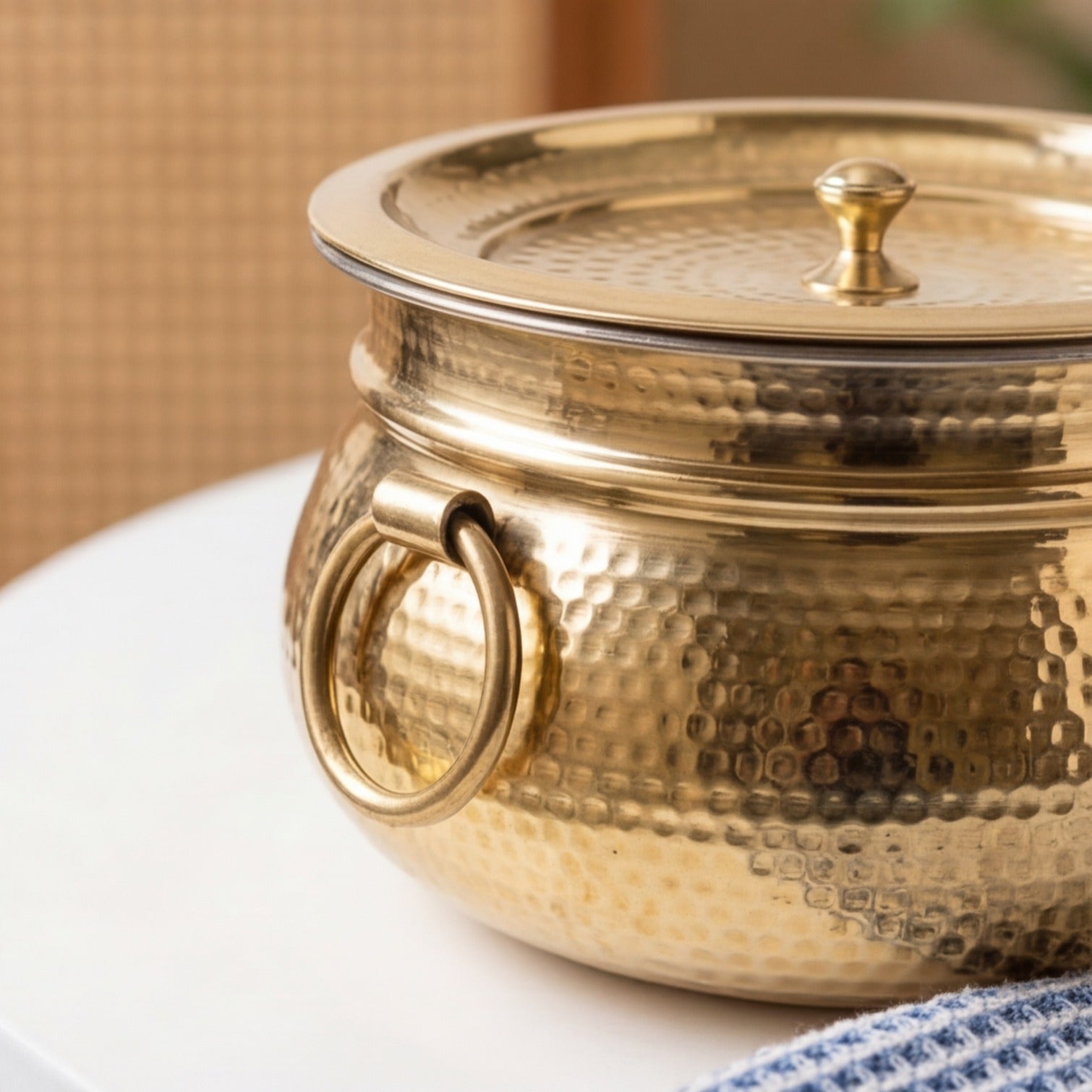 Hammered Mughlai Brass Handi with Lid & Tin Coating