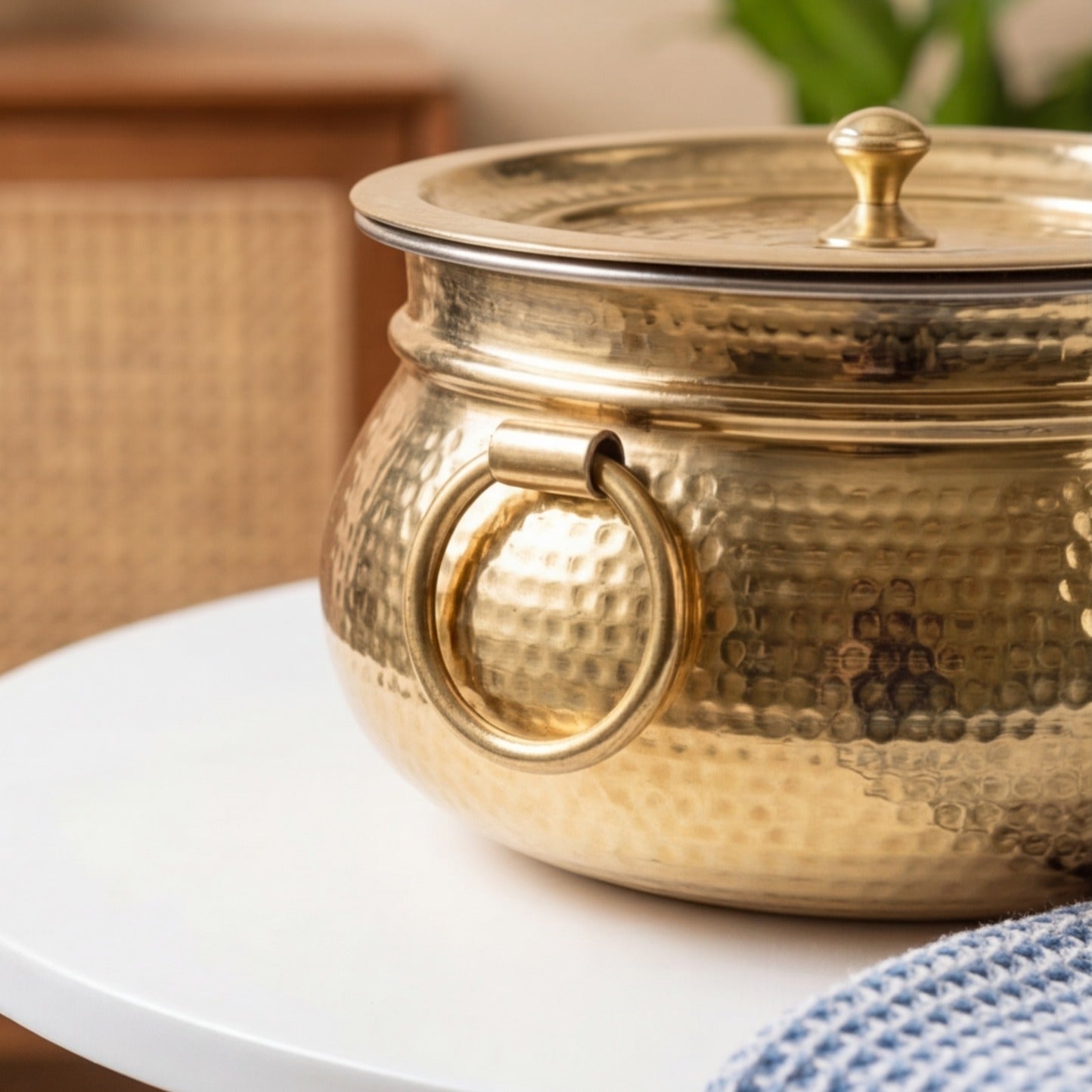 Hammered Mughlai Brass Handi with Lid & Tin Coating