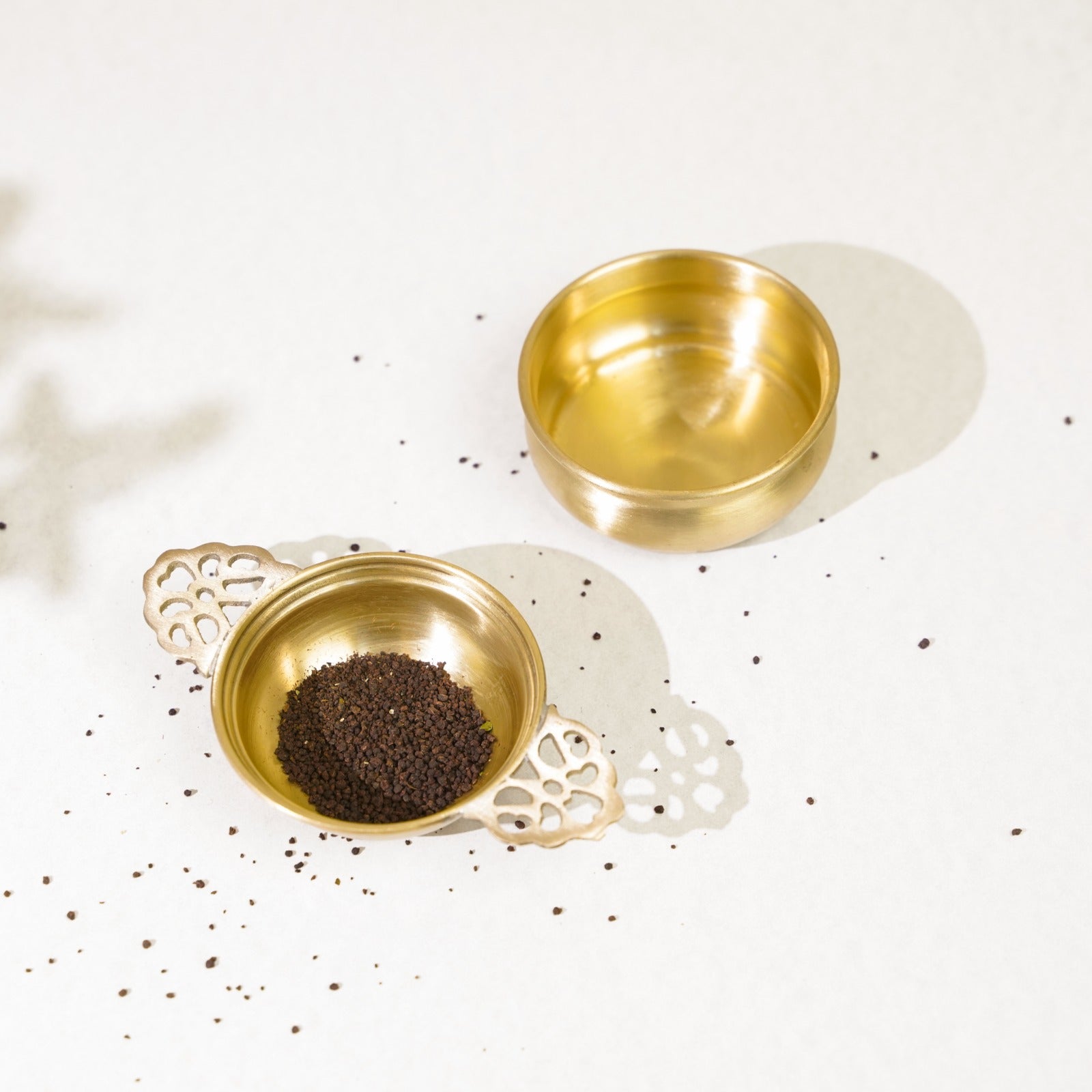 Handcrafted Brass Tea Strainer with Bowl
