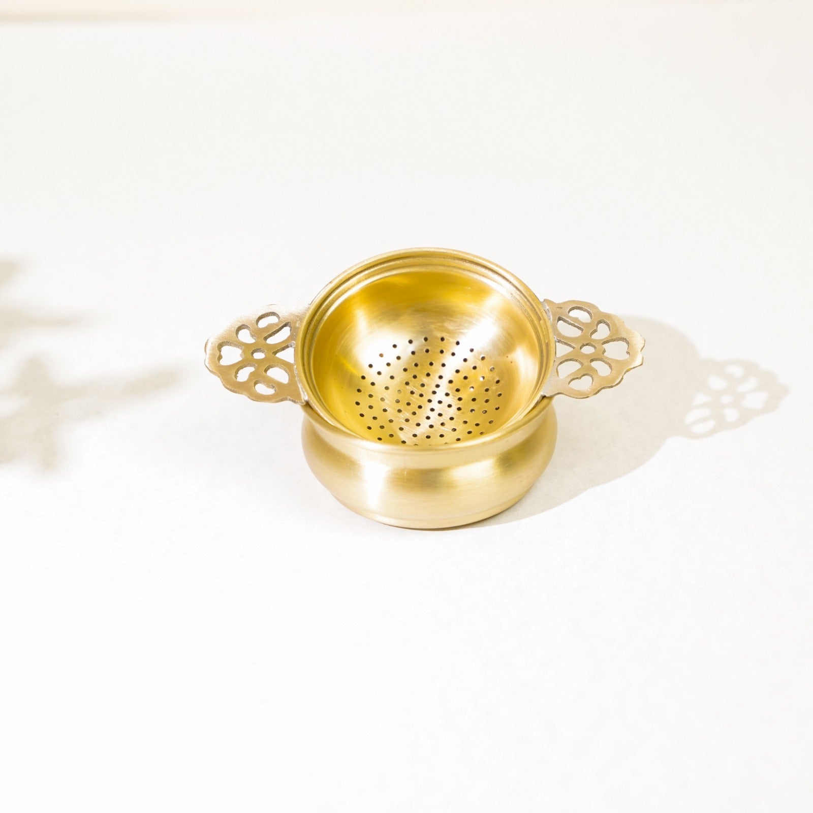 Handcrafted Brass Tea Strainer with Bowl