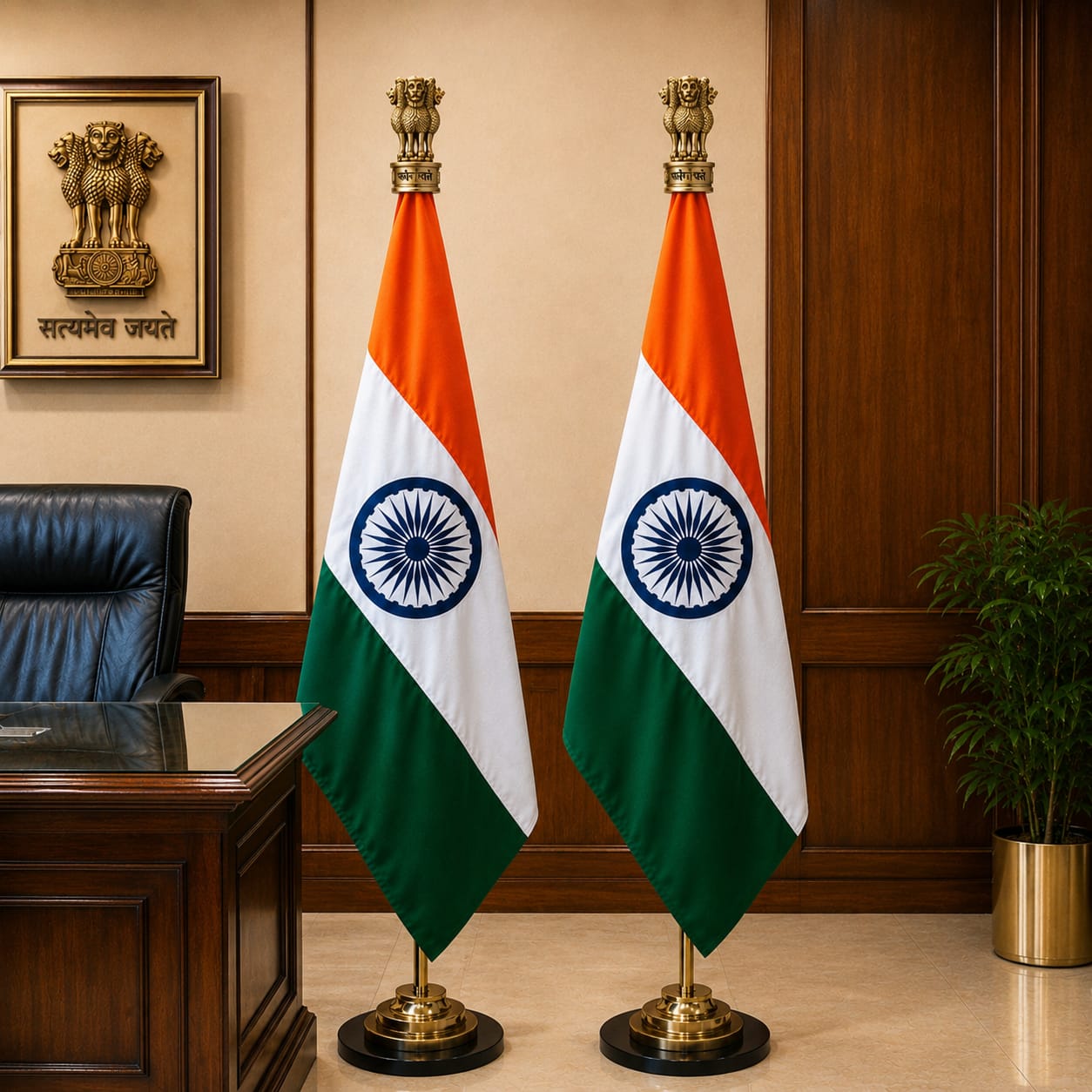 Premium Indian Pole Flag with Stand Set of 2 (7 Ft Height)