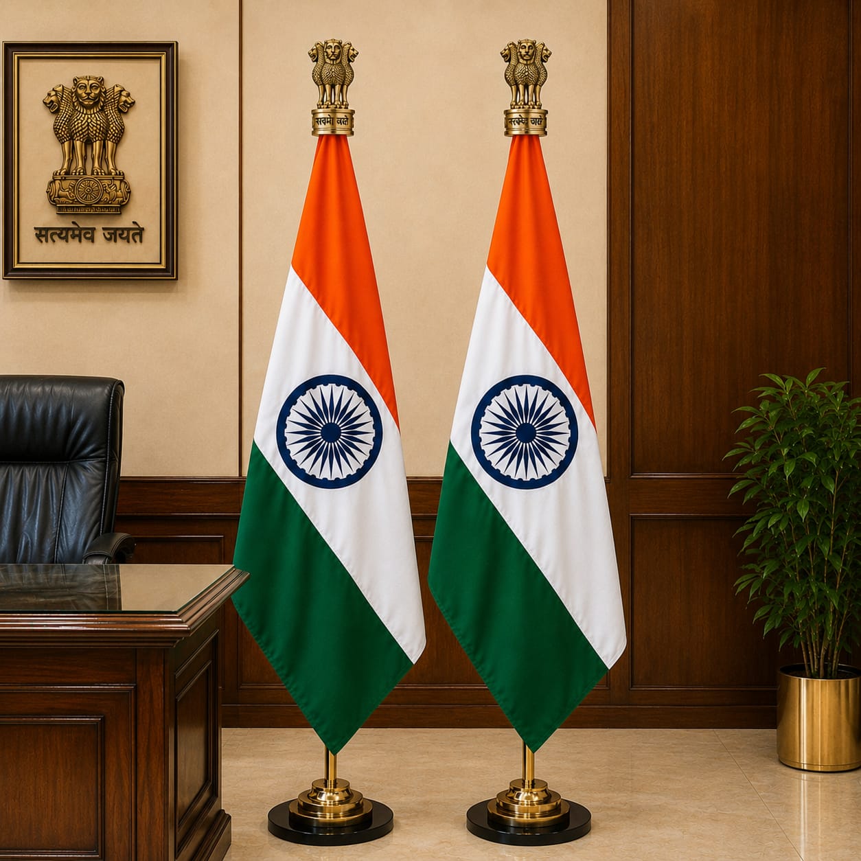 Premium Indian Pole Flag with Stand Set of 2 (7 Ft Height)