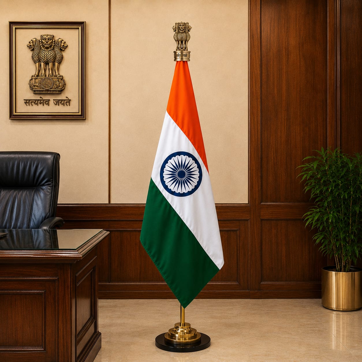Premium Indian Pole Flag with Stand (7 Ft Height)