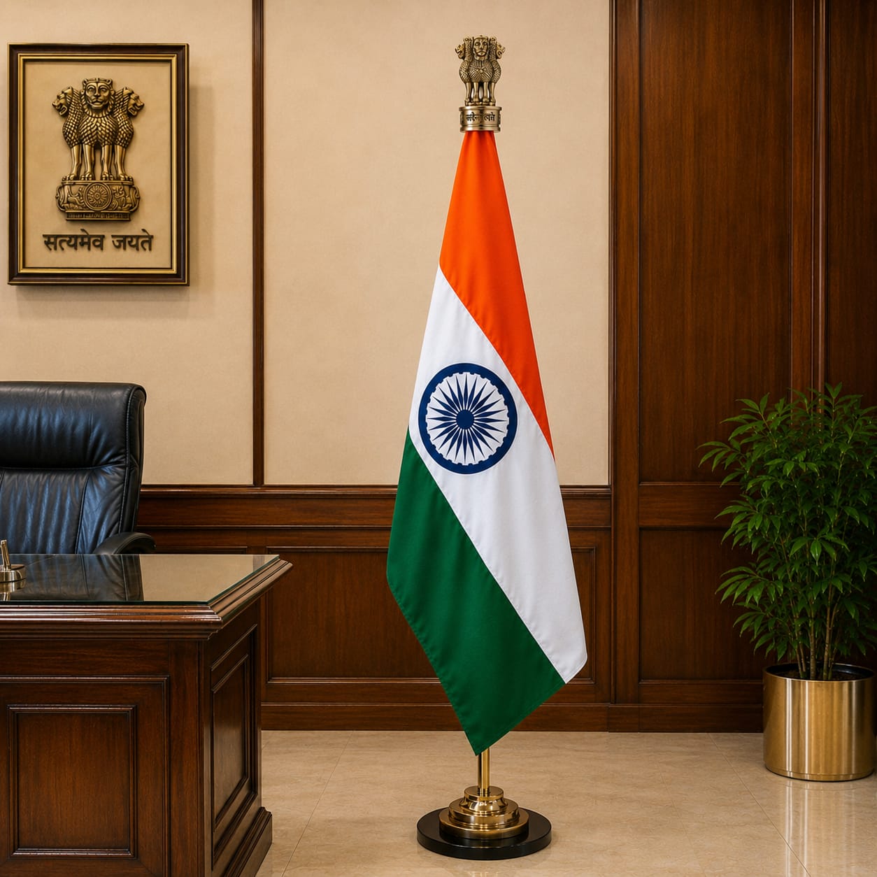 Premium Indian Pole Flag with Stand (7 Ft Height)