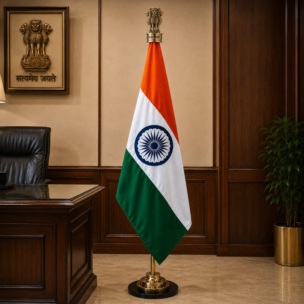 Premium Indian Pole Flag with Stand (7 Ft Height)