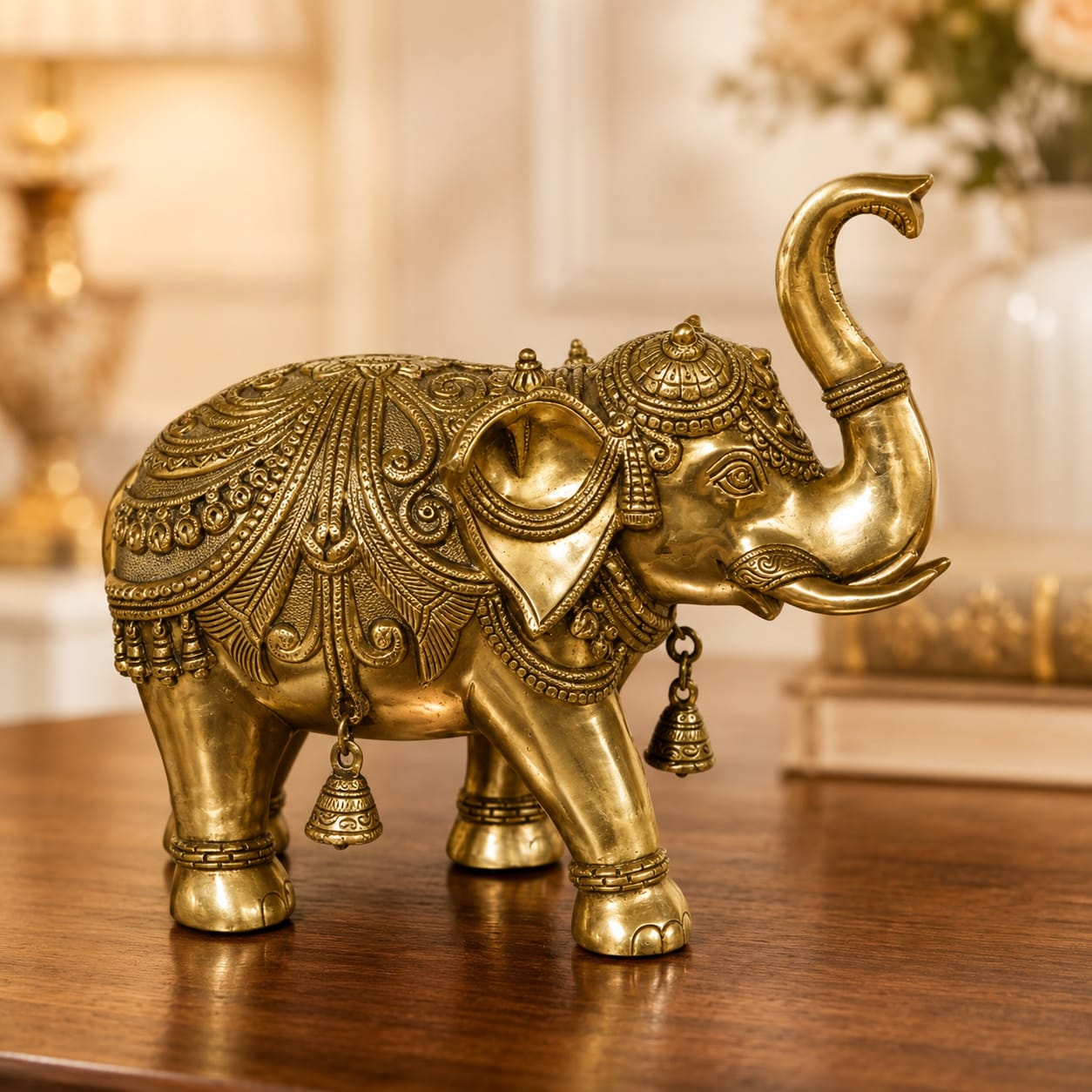Brass Elephant with Raised Trunk – Symbol of Success - 15 inch