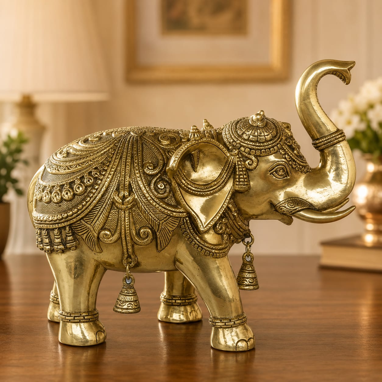 Brass Elephant with Raised Trunk – Symbol of Success - 15 inch