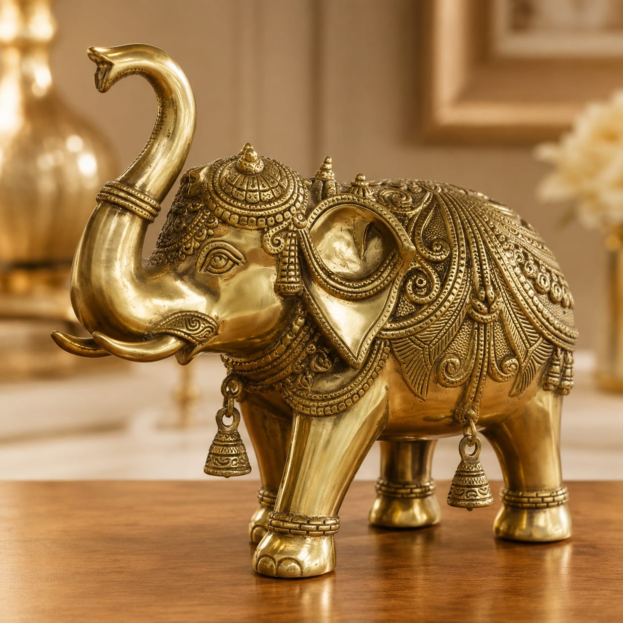 Brass Elephant with Raised Trunk – Symbol of Success - 15 inch