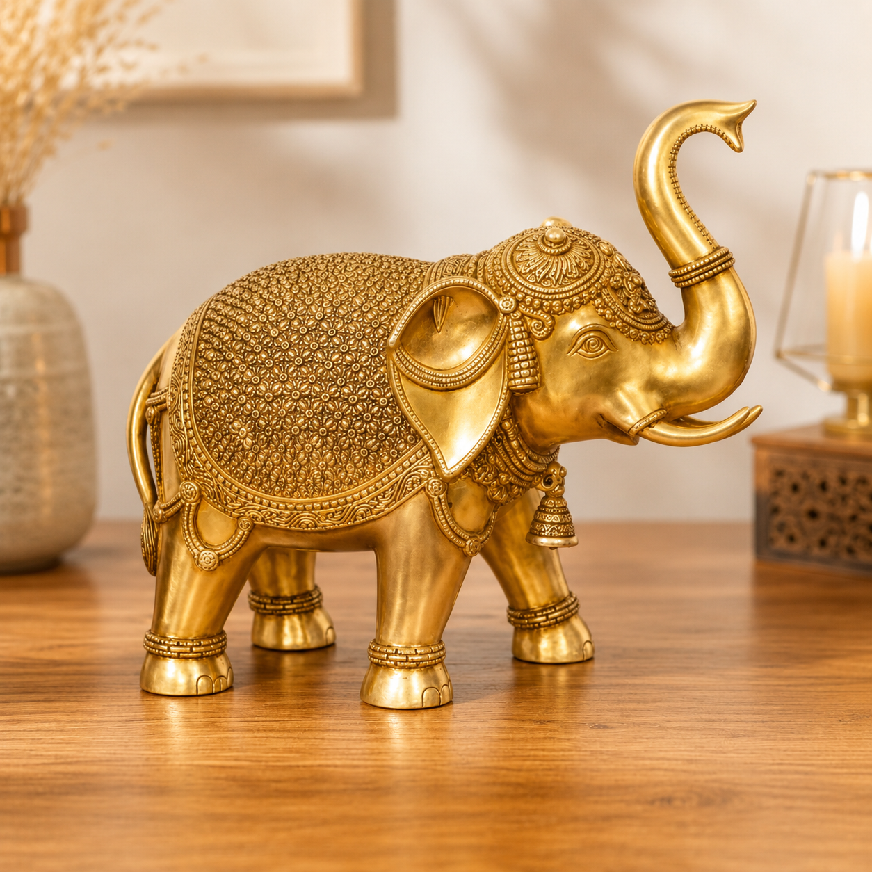 Brass Elephant Figurine – Symbol of Strength, Wisdom & Prosperity - 14 inch