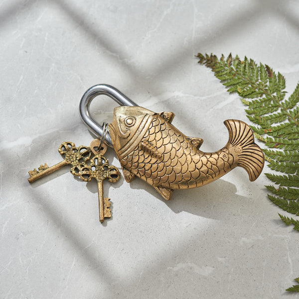 Brass Fish Lock - Unique Traditional Security - 7 Inch | Darbar Craft