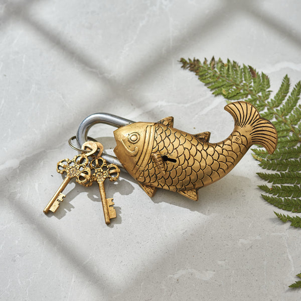 Brass Fish Lock - Unique Traditional Security - 7 Inch | Darbar Craft