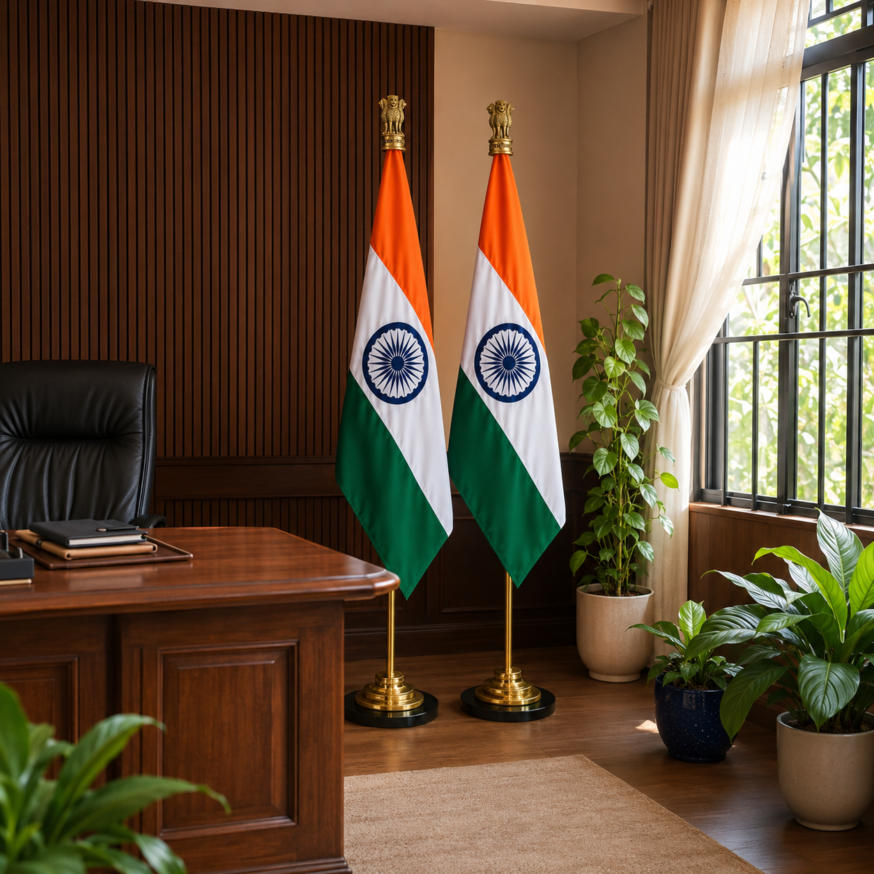 Premium Indian Pole Flag with Stand Set of 2 (7 Ft Height)