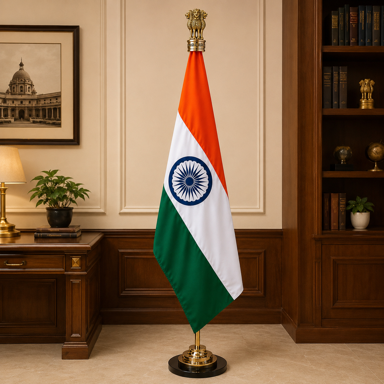 Premium Indian Pole Flag with Stand Set of 2 (7 Ft Height)