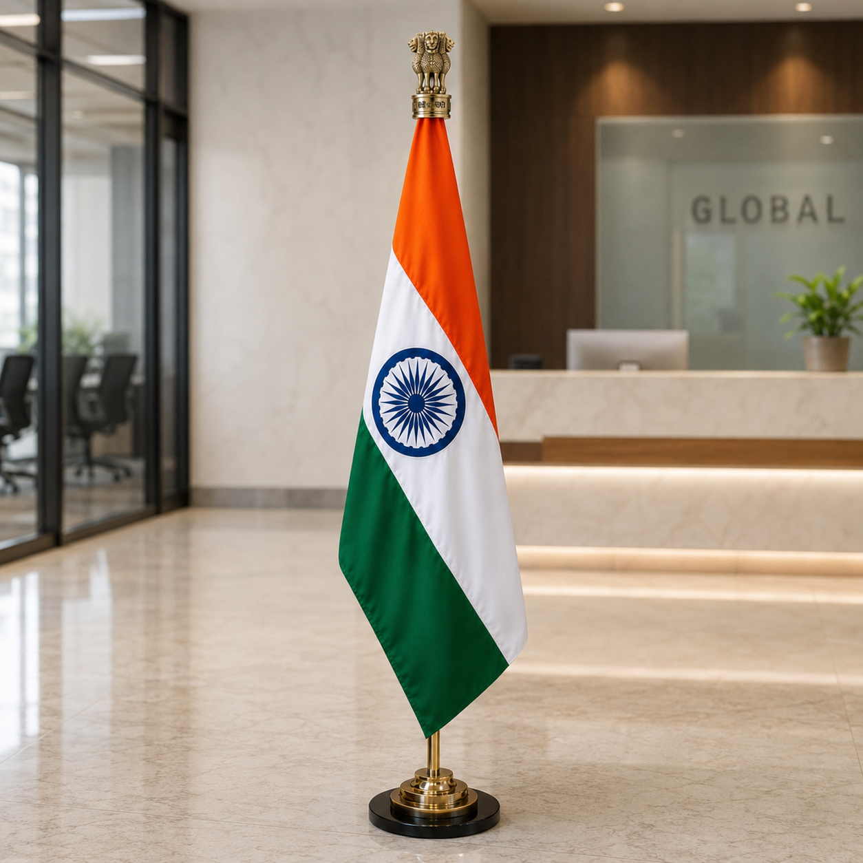 Premium Indian Pole Flag with Stand (7 Ft Height)