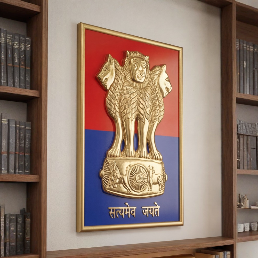 Brass Ashoka Emblem Wall Hanging with Wooden Frame – 30 inch