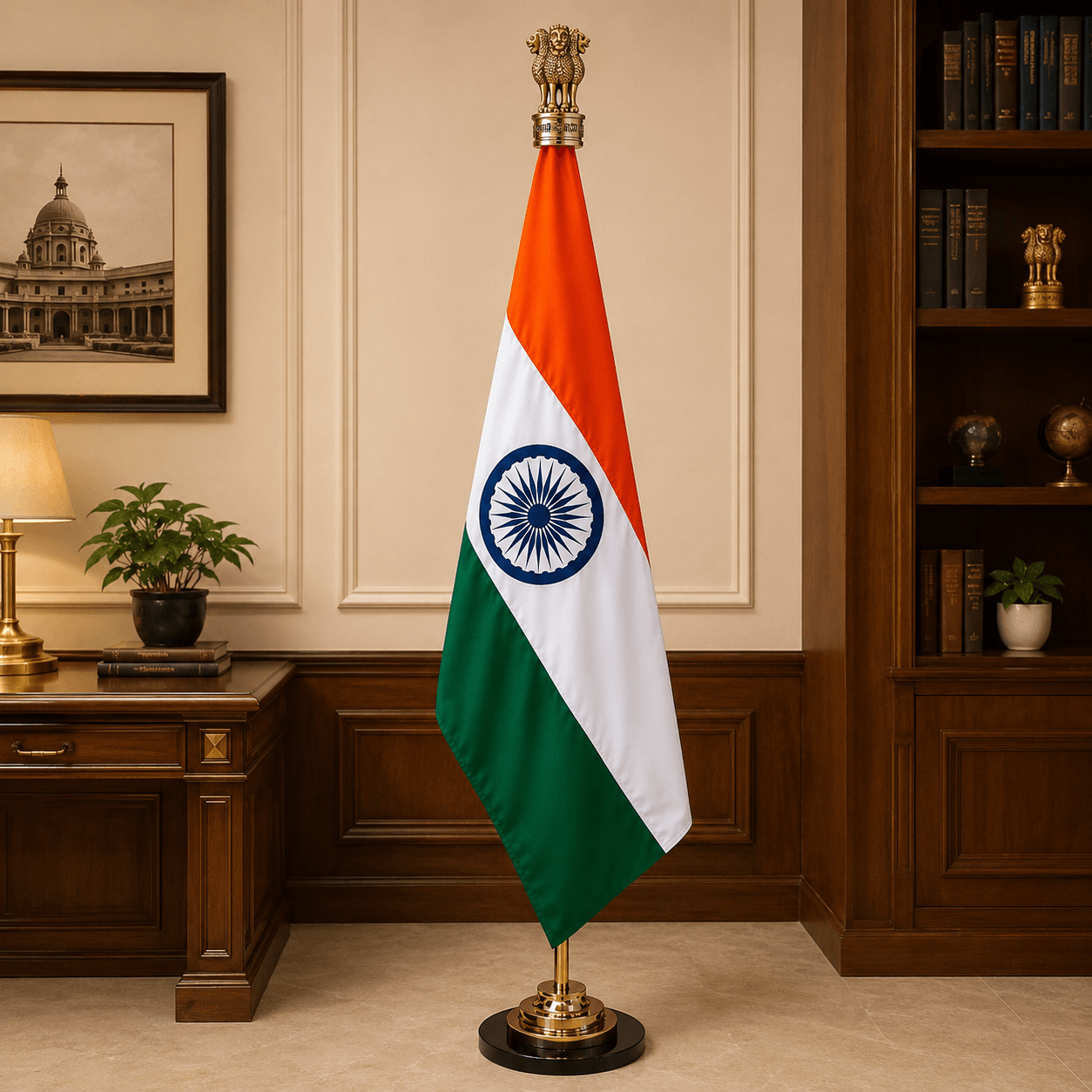 Premium Indian Pole Flag with Stand Set of 2 (7 Ft Height)