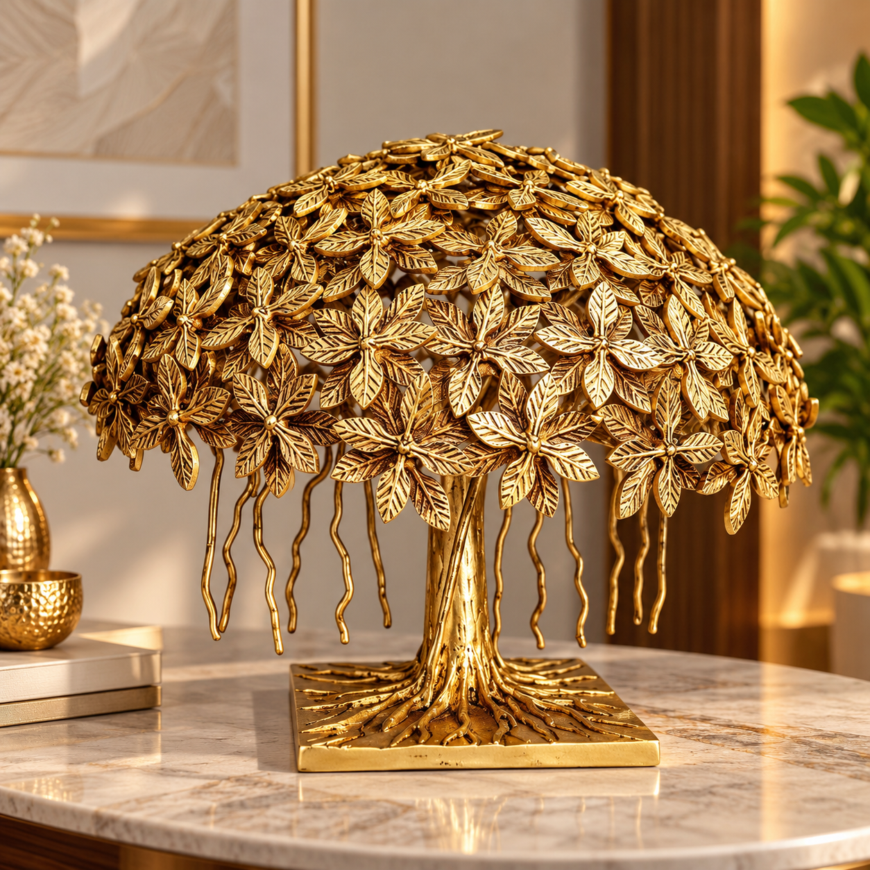 Golden Floral Table Top Tree Sculpture- 12 inch