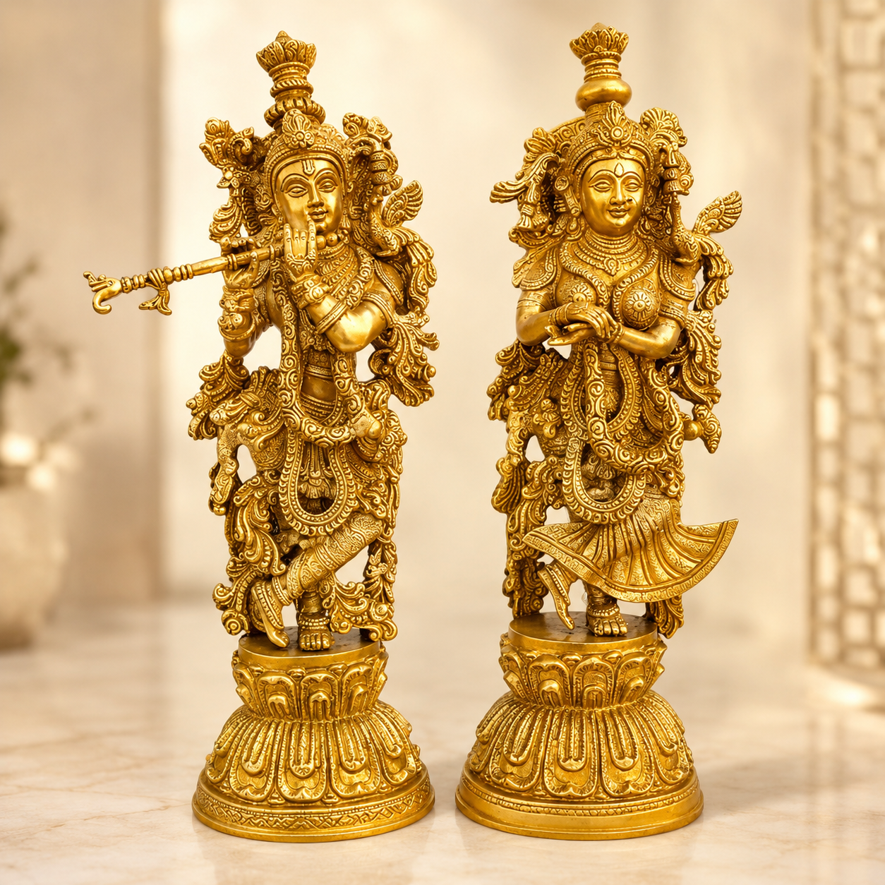 Radha Krishna Brass Idol Pair for Home Mandir & Decor- 20 inch